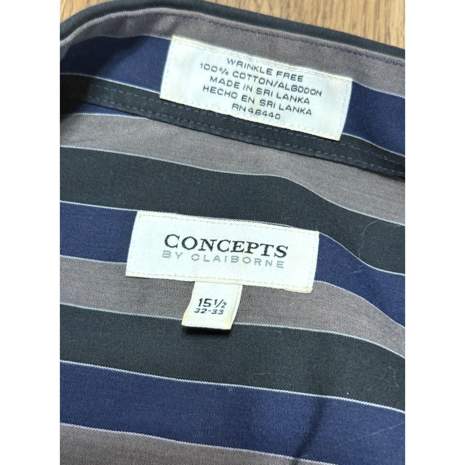 Liz Claiborne VINTAGE Concepts by Claiborne Shirt Mens 15.5 32-33 Striped Button-Up Brown Black Blue Cotton Long Sleeve Button-Front Pocket Casual Size US L / EU 52-54 / 3 - 5 Thumbnail