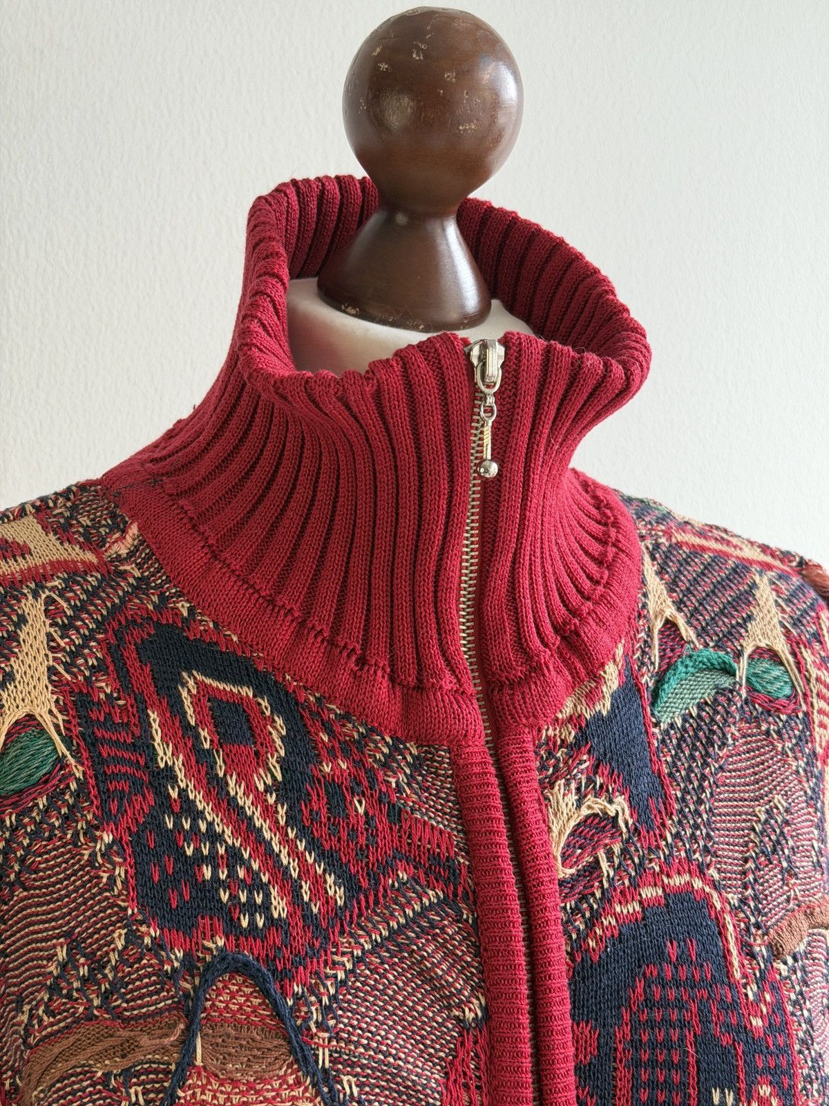 Coogi Vintage 90s Coogi Australia Tapestry Knit Cardigan Cotton Size 40L - 7 Thumbnail