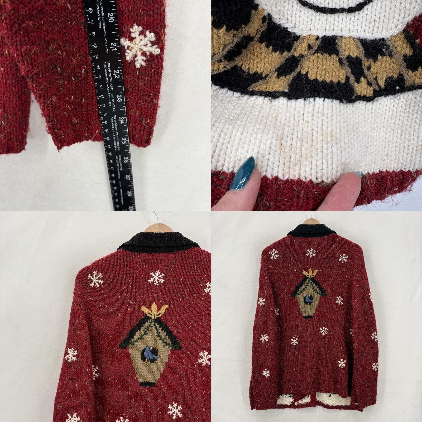 Vintage C.J. Banks Cardigan Sweater Womens 2X Red Chunky Knit Hand Embroidered Snowman Size XXL / US 16-18 / IT 52-54 - 8 Thumbnail