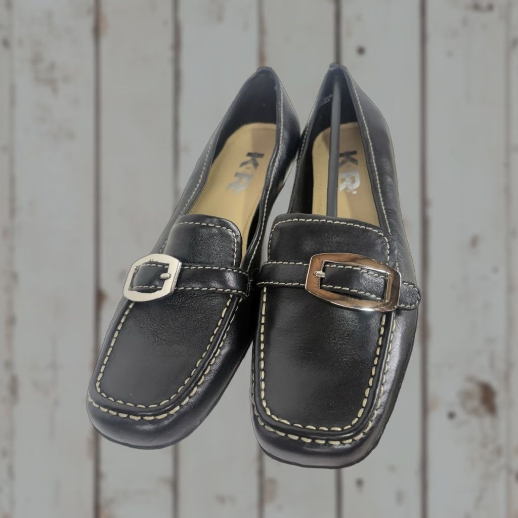 Vintage Kim Rogers Angela Women's Black Leather Slip-On Flats Size 10M Casual Comfort City Preppy Size US 10 / IT 40 - 1 Thumbnail