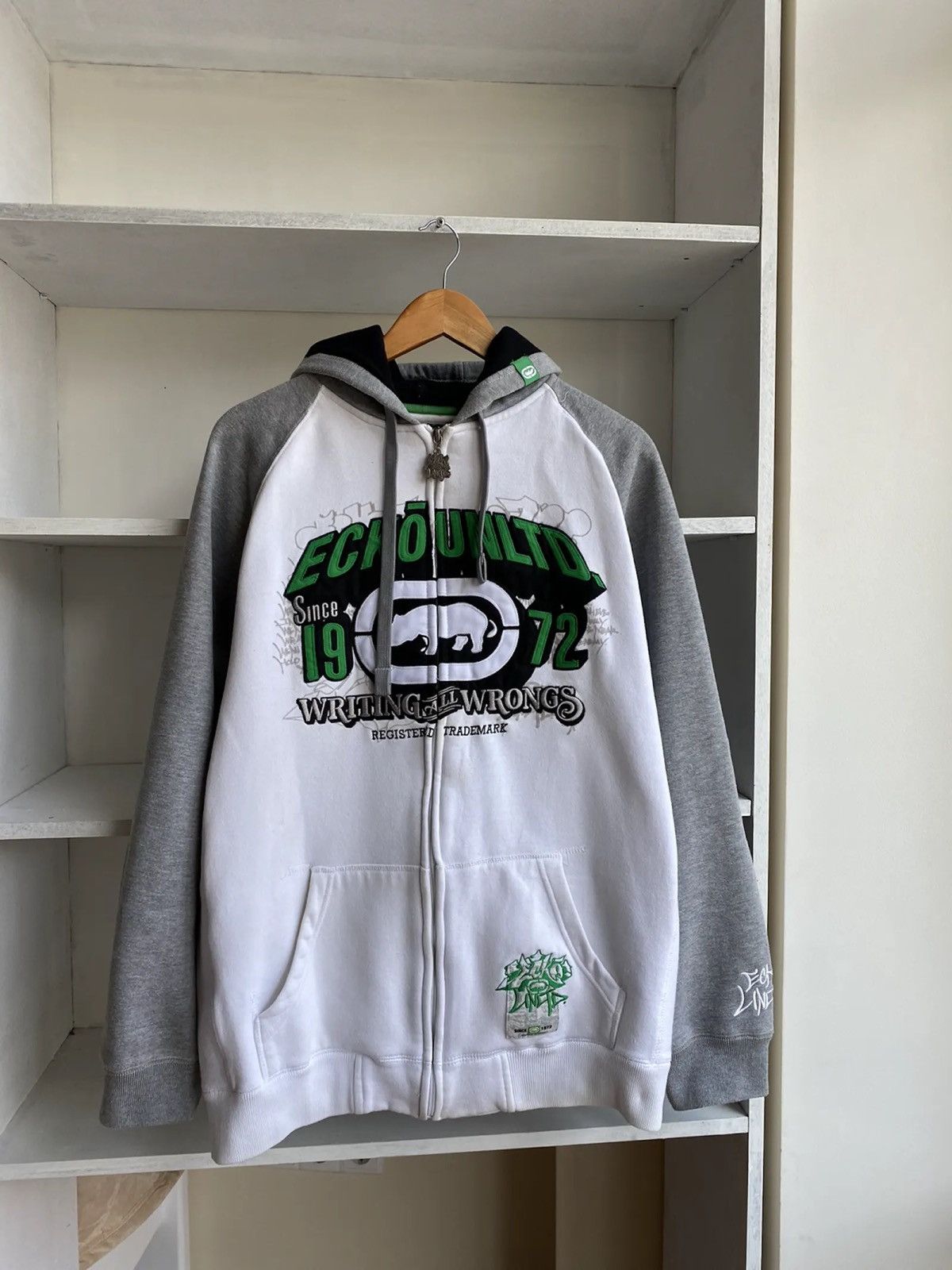 image of Vintage Ecko Unltd Hip-Hop Big Logo Zip Hoodie in White, Men's (Size Large)