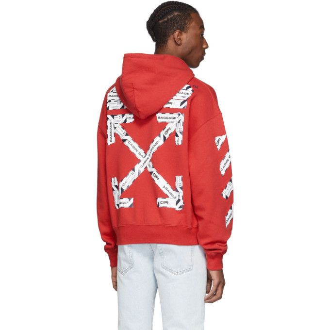 Off-White Red Airport Tape Arrows Zip Hoodie | Grailed