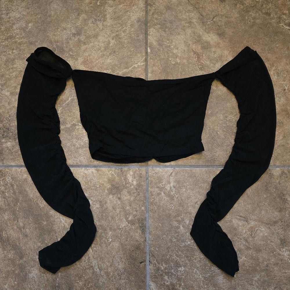 Shein Black Ruched Front SHEIN Crop Long Sleeve Size XS / US 0-2 / IT 36-38 - 2 Thumbnail