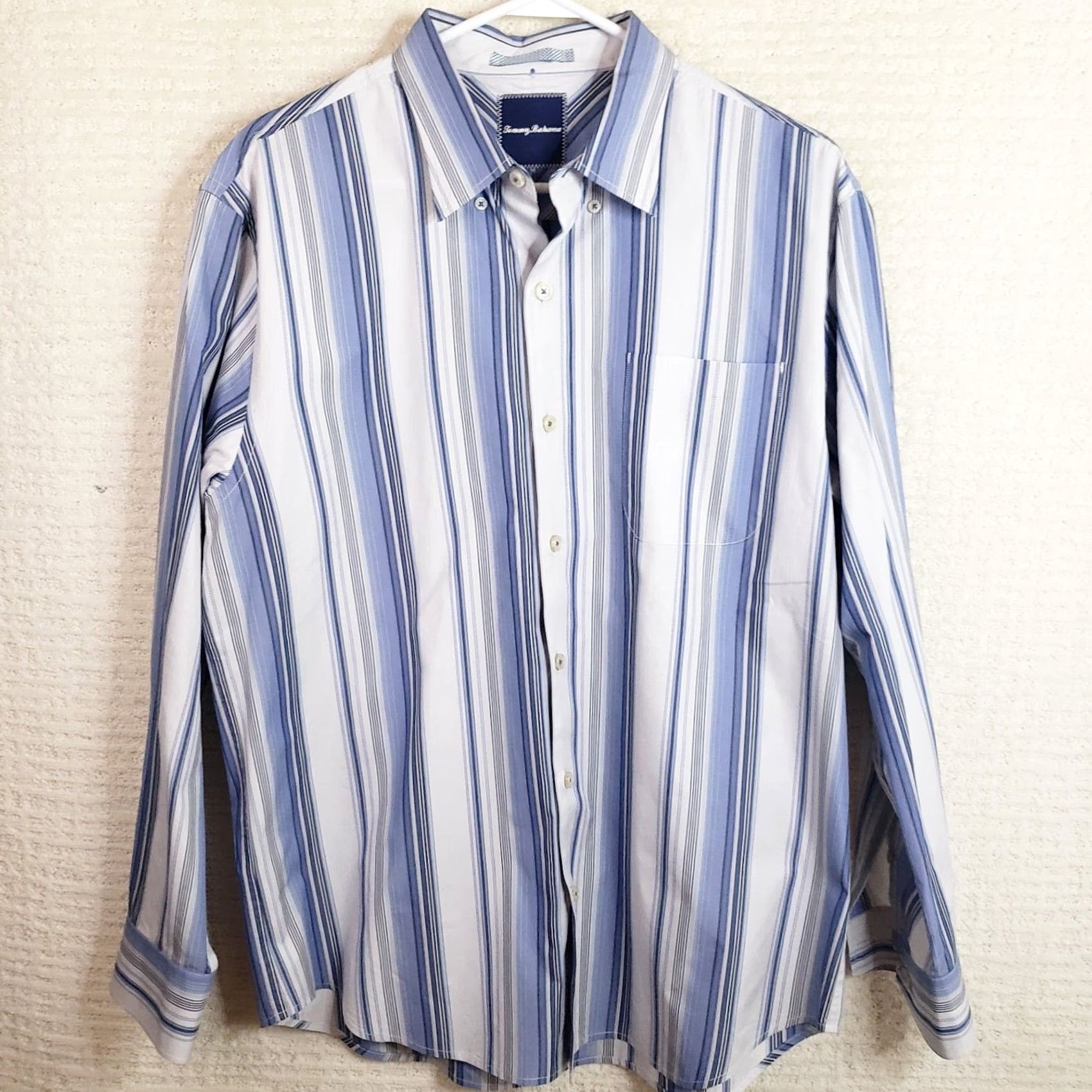 Tommy Bahama Tommy Bahama Shirt Mens L Blue White Striped Long Sleeve Button Up Cotton Polyester Size US L / EU 52-54 / 3 - 2 Thumbnail