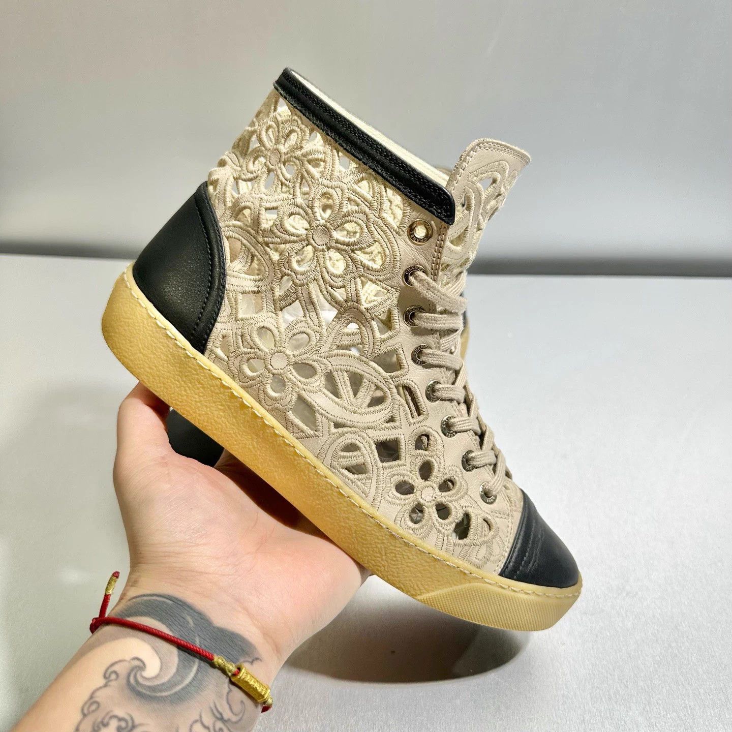 Chanel Chanel Fabric Cut-out High-Top Sneakers - Size 38 Size US 7 / IT 37 - 8 Thumbnail