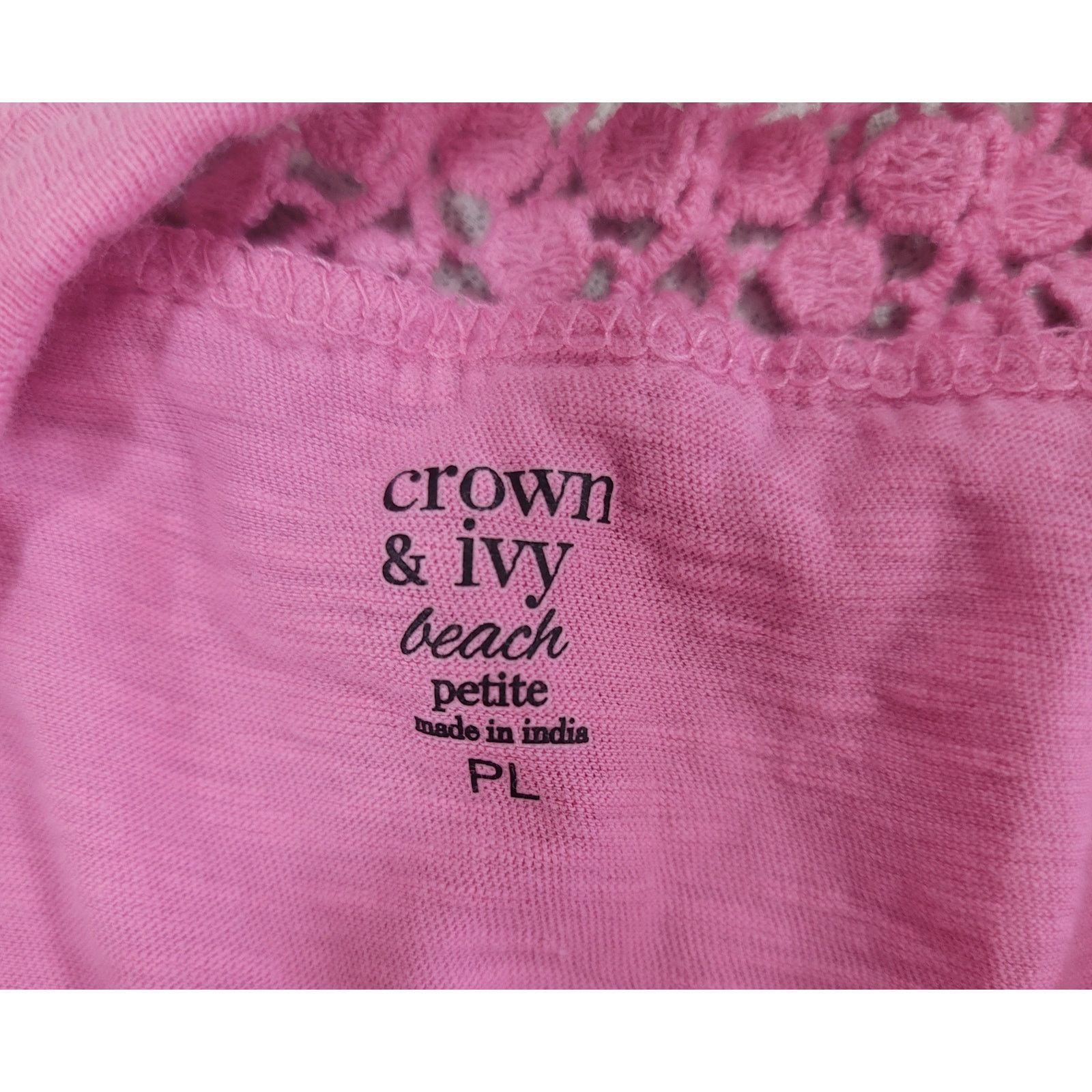 Other Crown & Ivy Beach Pink Slub Knit Crochet Detail Shirt PL Size L / US 10 / IT 46 - 5 Thumbnail