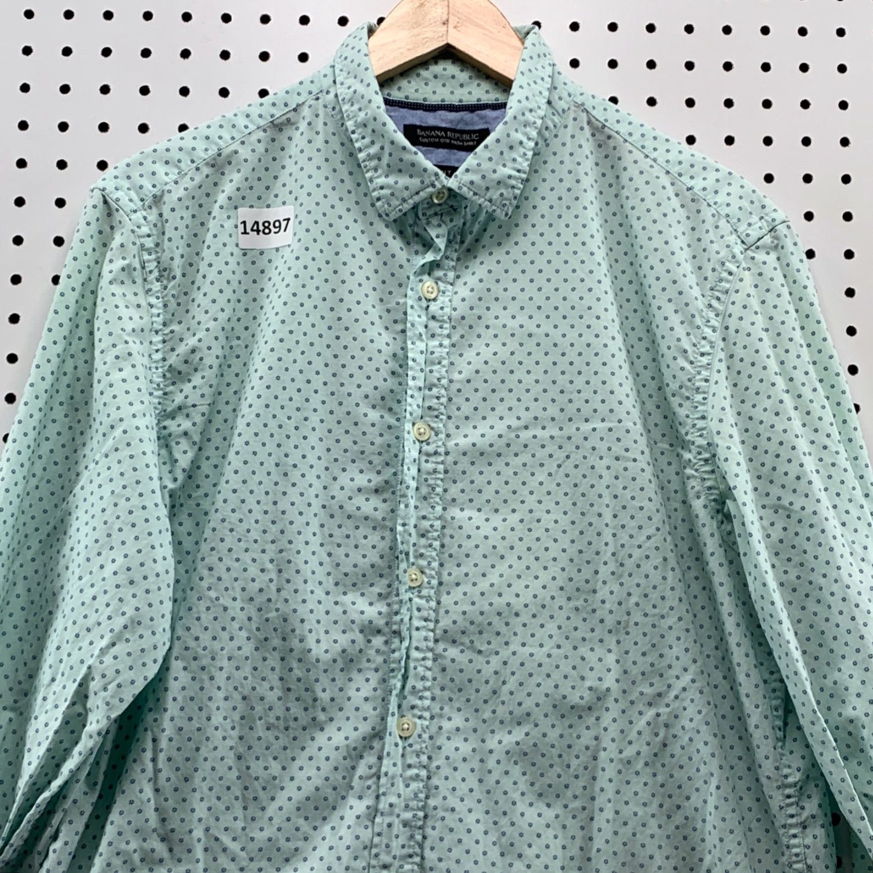 Banana Republic VINTAGE Banana Republic Shirt Men Large Green Polka Dot Button-Down Long Sleeve 90s Classic Mens Size US L / EU 52-54 / 3 - 2 Thumbnail