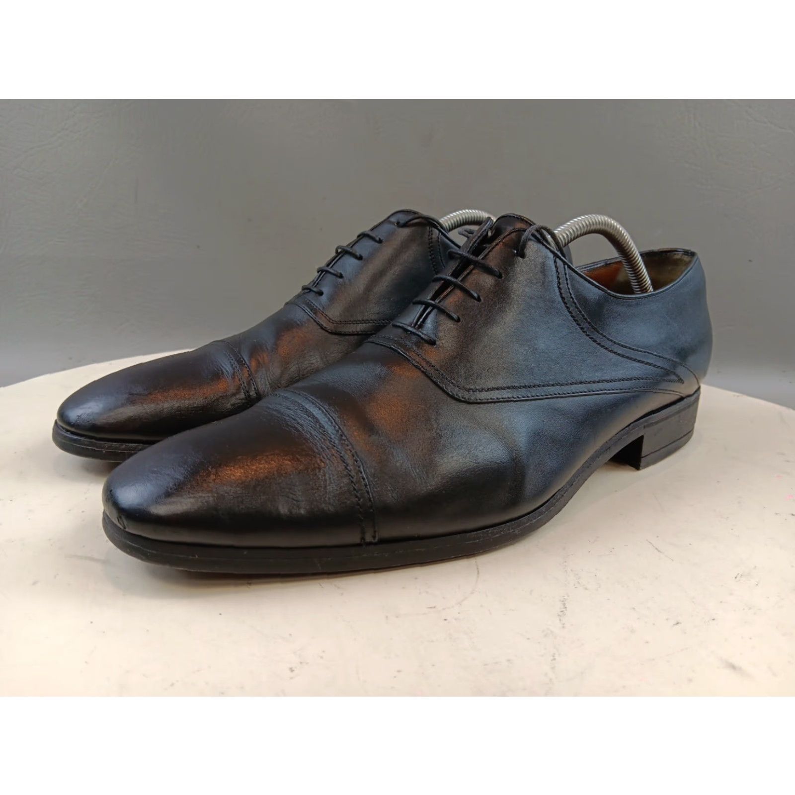 Vintage VINTAGE A Testoni Men Dress Oxford Shoes 10.5 Black Leather Cap Toe Italy GUC Size ONE SIZE - 4 Thumbnail
