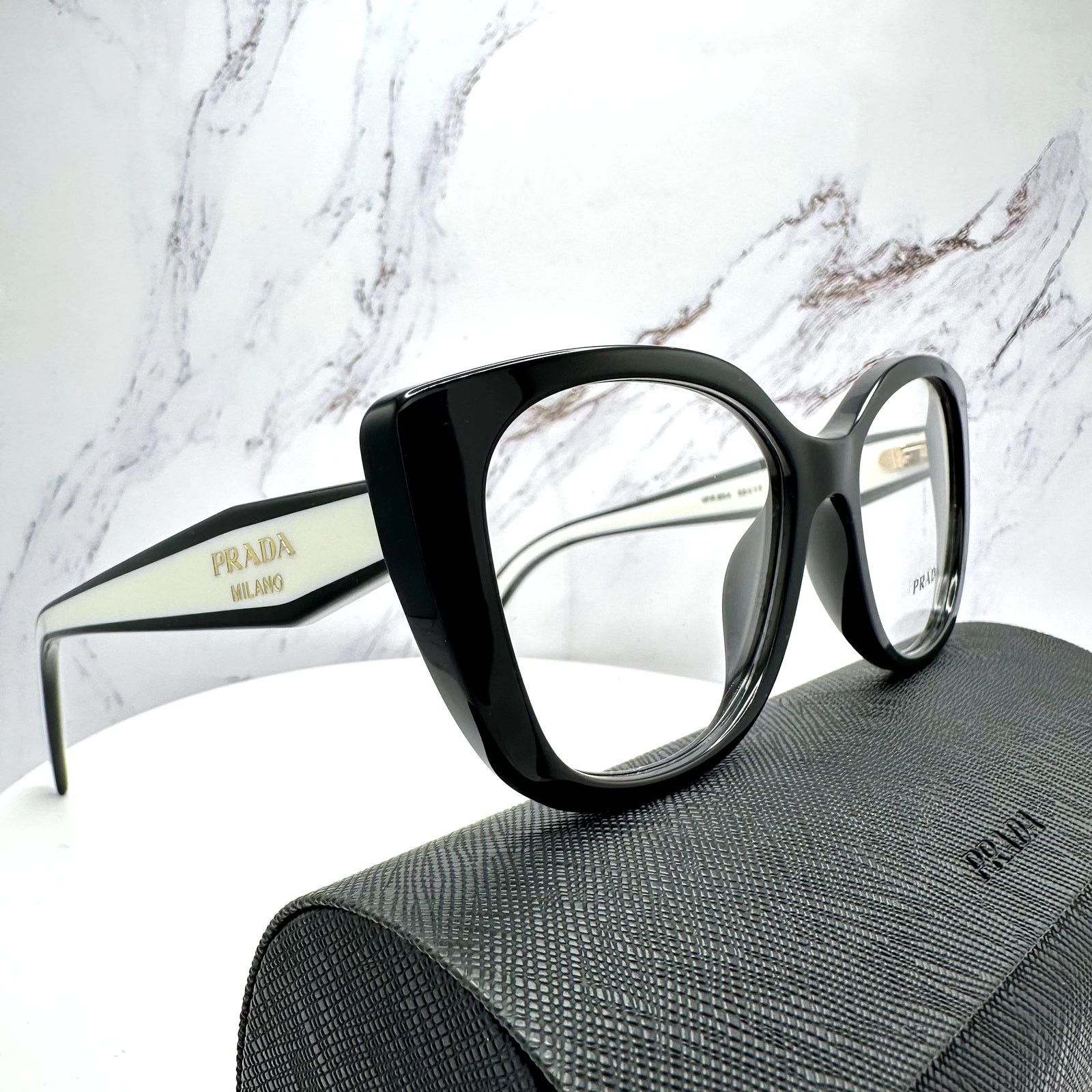 Prada New PRADA Eyeglasses Cat Eye Black White Gold 53-17-140 Size ONE SIZE - 10 Thumbnail