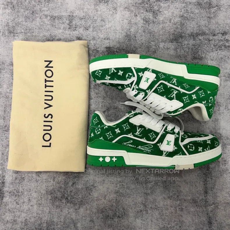 Louis Vuitton Louis Vuitton Trainer white and green flocked fully printe Size US 6.5 / EU 39-40 - 4 Thumbnail