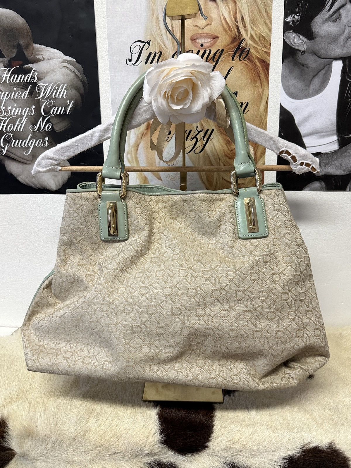 DKNY DKNY vintage beige and baby blue shoulder tote bag Size ONE SIZE - 1 Thumbnail