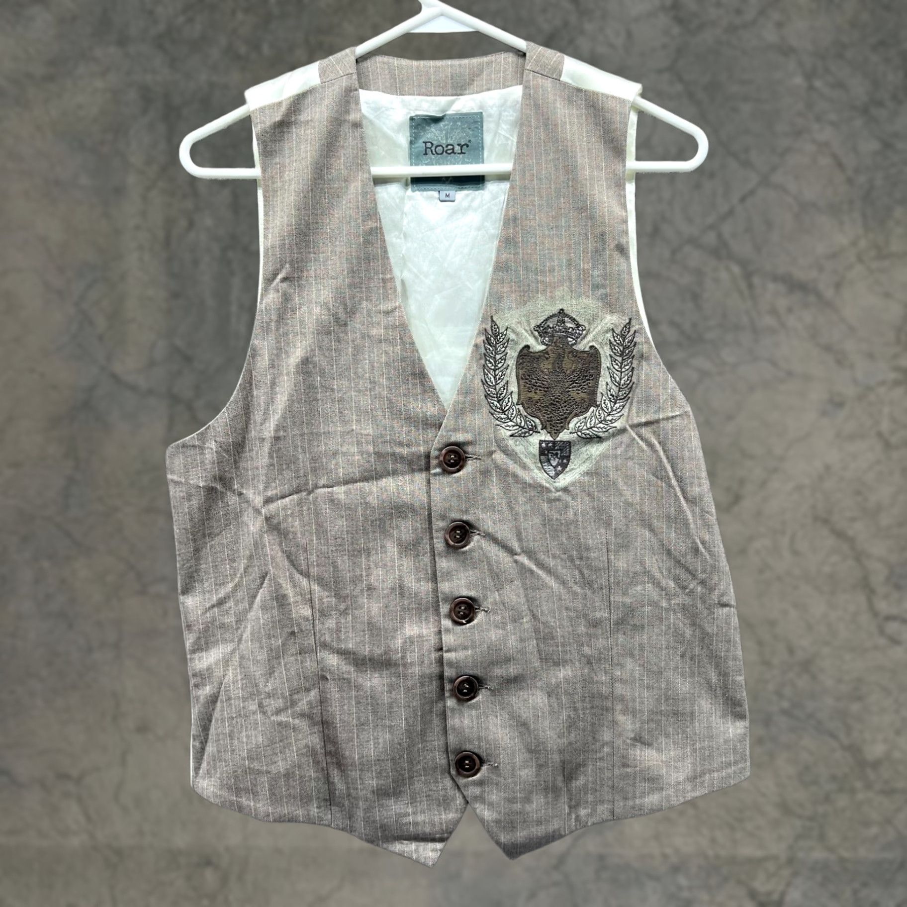Roar VINTAGE Roar Vest Biker Embroidered Cross Sleeveless Khaki Beige Medium Mens 38 in Cotton Beige Size US M / EU 48-50 / 2 - 1 Thumbnail