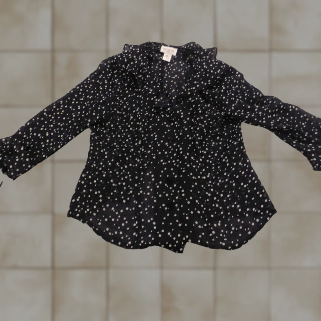 Vintage Miss Dorby Blouse Womens Long Sleeve Round Neck Pullover Blue Polka Dot 8 Open Back Button Accent Rose Vintage No Size M / US 6-8 / IT 42-44 - 1 Thumbnail