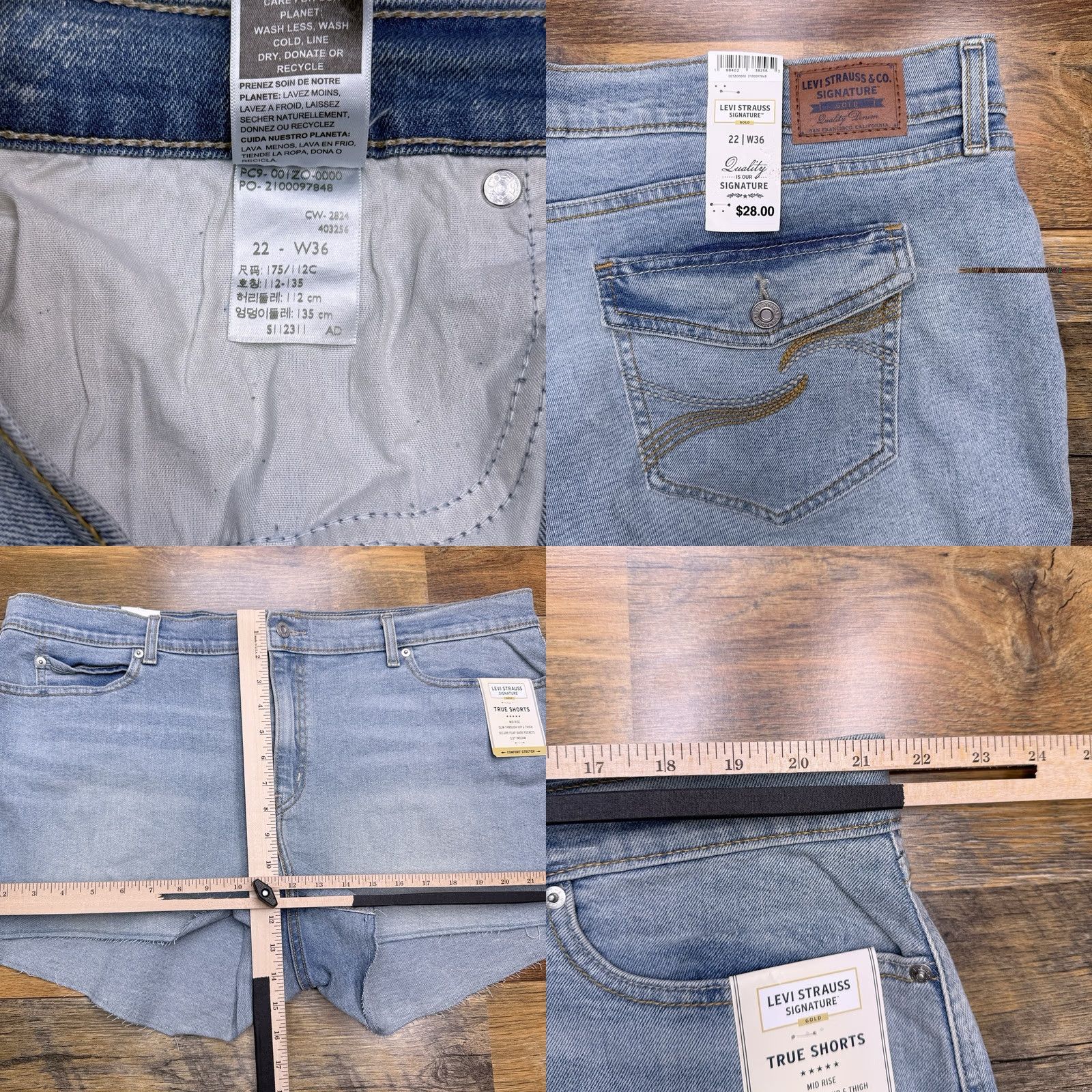 Vintage Levis Signature by Levi Strauss & Co. True Shorts 22 W36 High Rise 3.5 Inseam Denim Blue 5-Pocket Logo Ladies Regular Stretch Cut-Off New Size 40" / US 18 - 8 Thumbnail