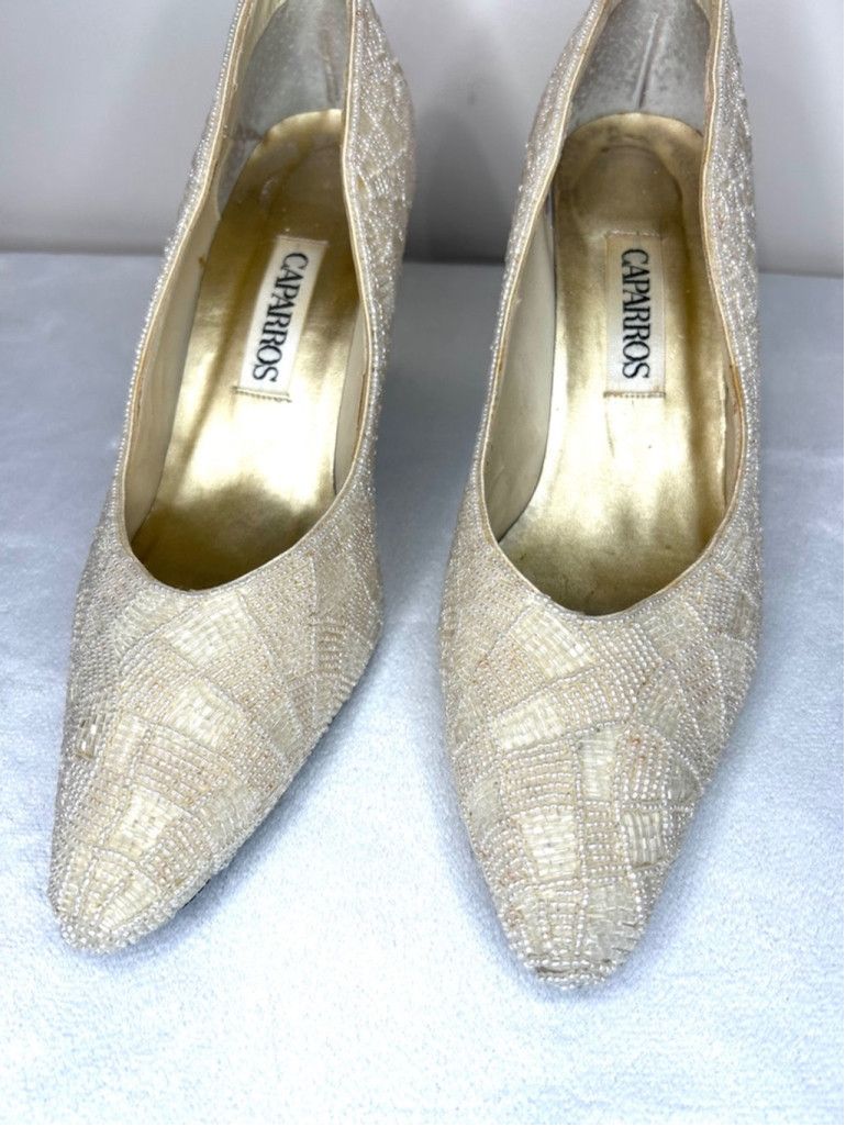 Other Vintage cream beaded Caparros Heels, Size 9, Off-white Size US 9 / IT 39 - 8 Thumbnail