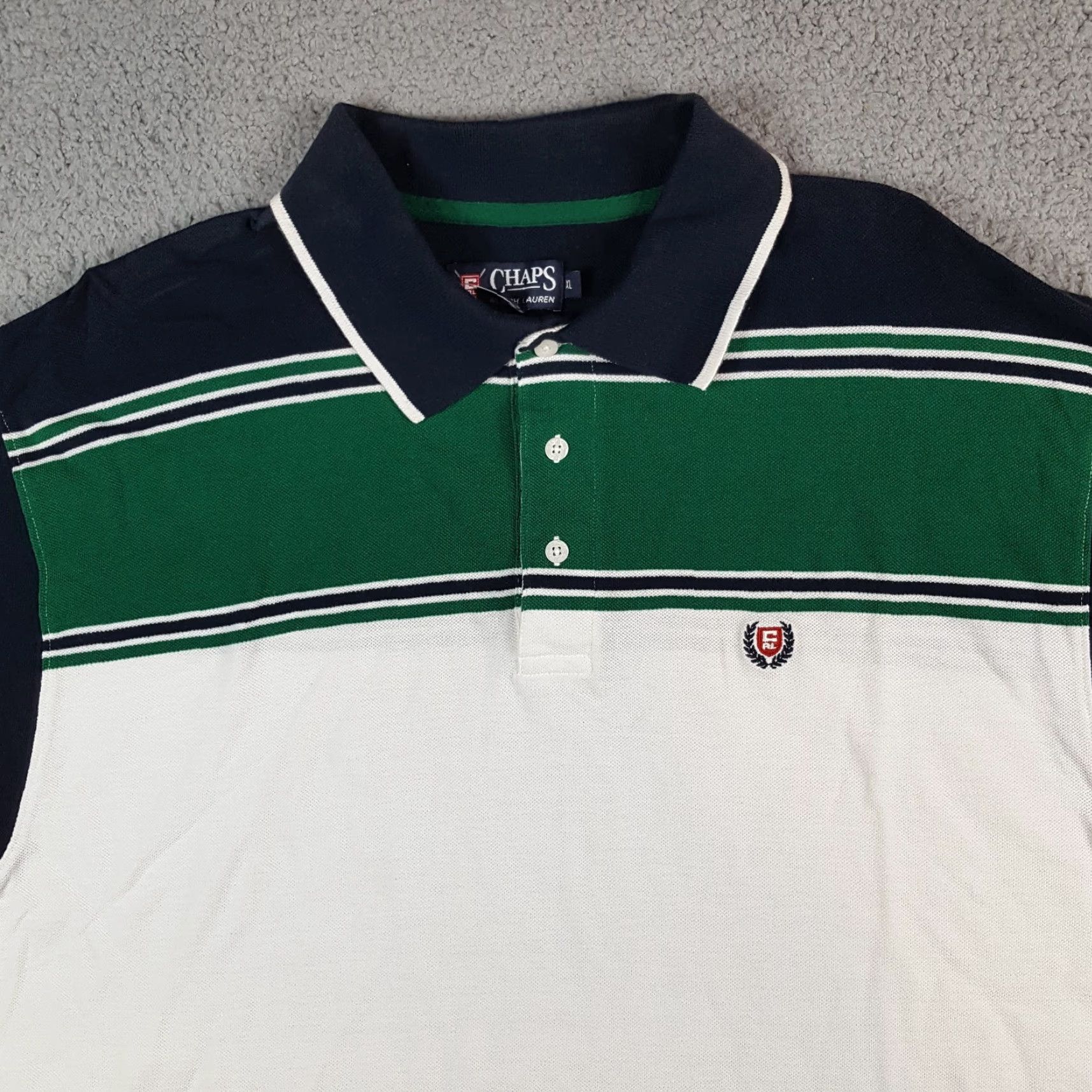 Ralph Lauren VINTAGE Chaps Golf Polo Shirt Stripe Collared XL Green 90s Preppy Vintage 90s Golf Shirt Mens Size US XL / EU 56 / 4 - 2 Thumbnail