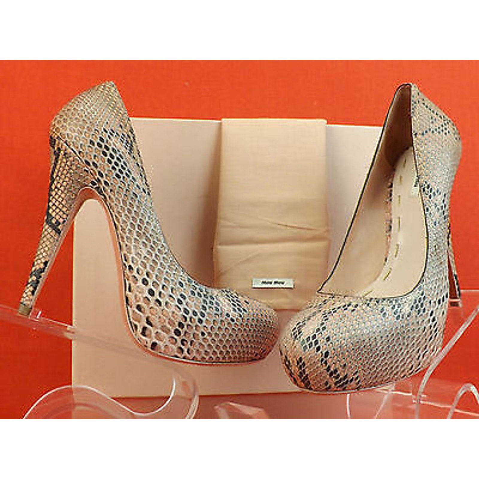 Miu Miu WASHED DUSTY PINK LEATHER PYTHON PLATFORM CLASSIC PUMPS 38.5 Size US 8.5 / IT 38.5 - 11 Thumbnail