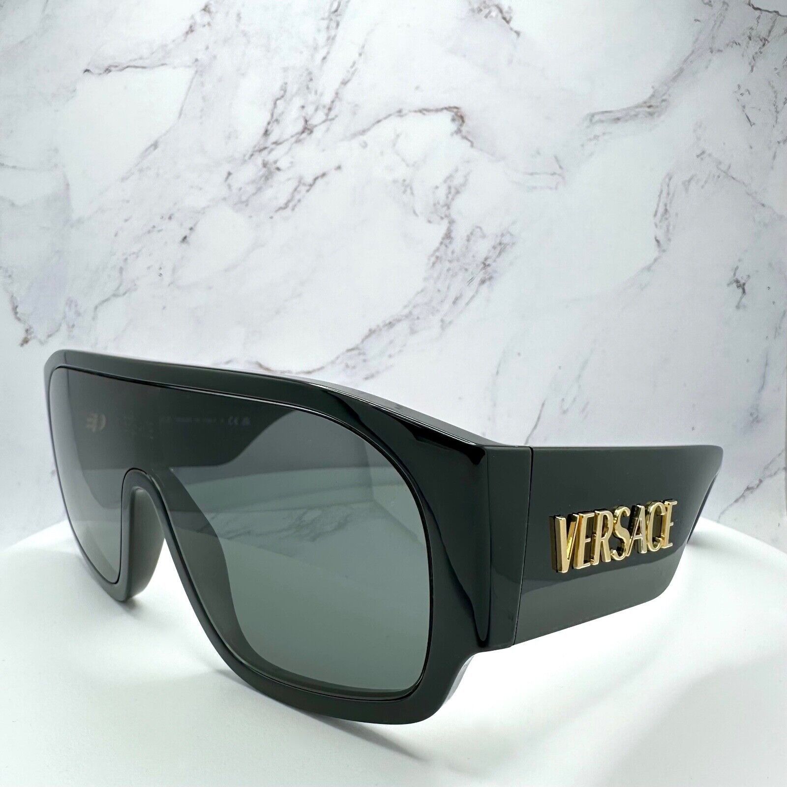 Versace New VERSACE Sunglasses Black Aviator Wrap Shield Runway Gold Size ONE SIZE - 6 Thumbnail