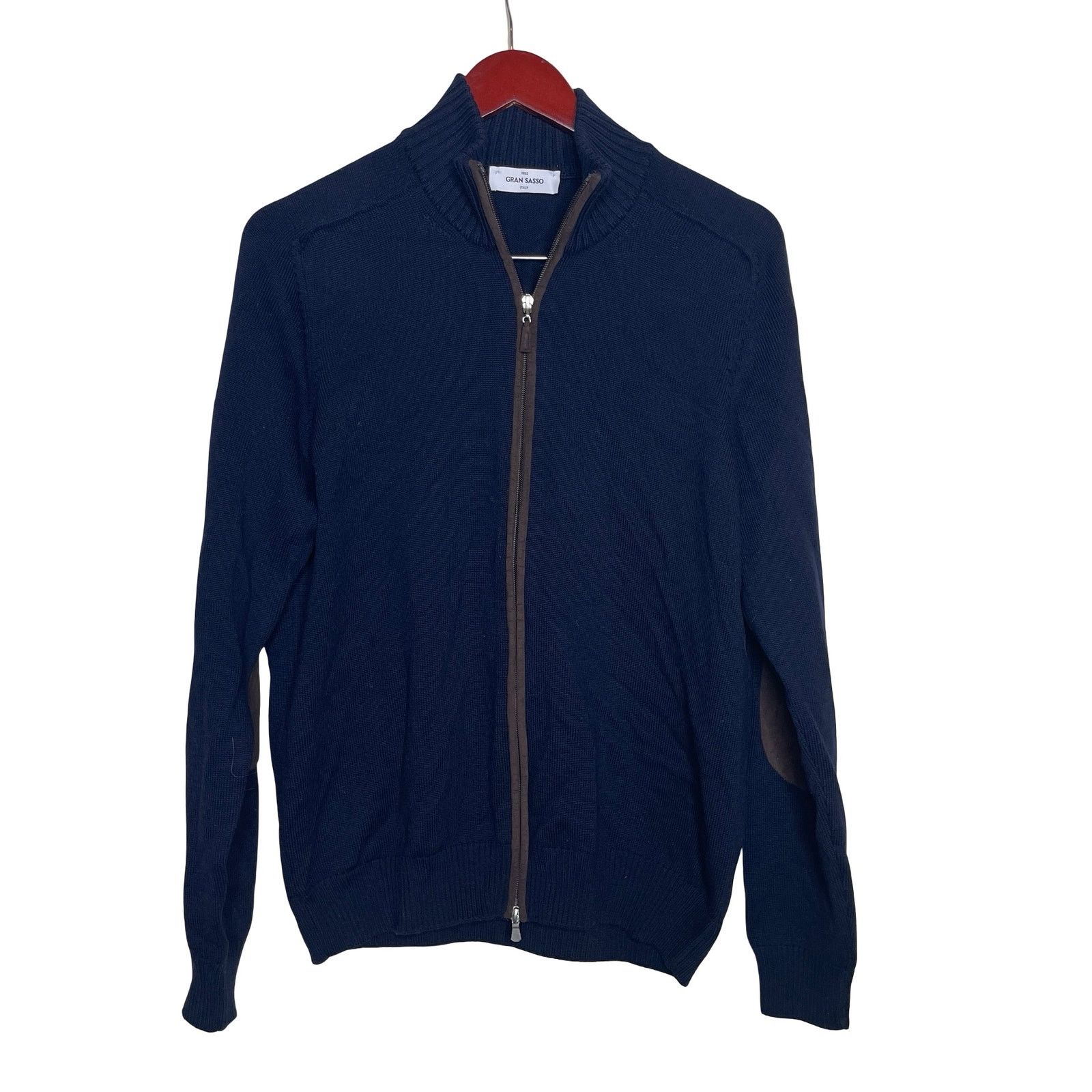 Gran Sasso Gran Sasso Wool Full-Zip Jacket Navy Brown Elbow Patch 52 XL Size US XL / EU 56 / 4 - 1 Thumbnail