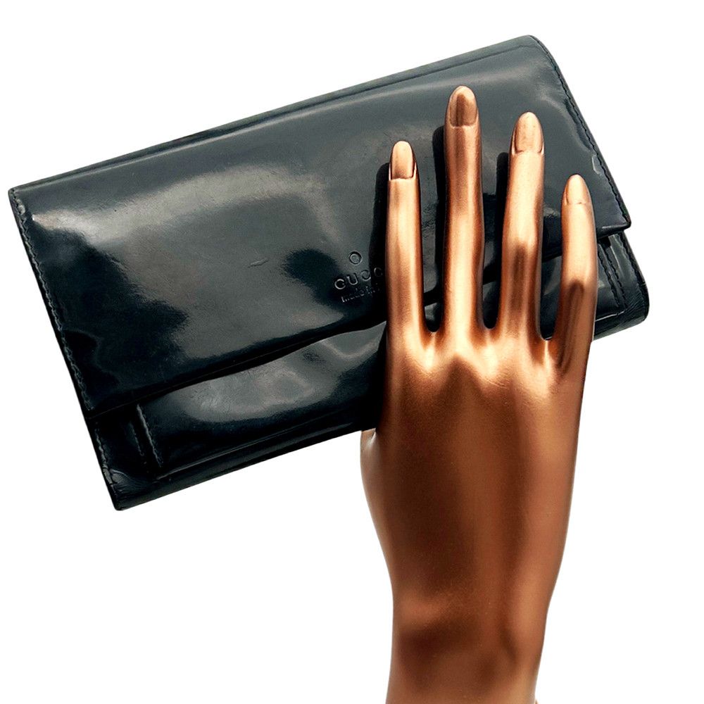 Gucci Gucci Patent Leather Long Wallet Black Unisex Size ONE SIZE - 1 Thumbnail