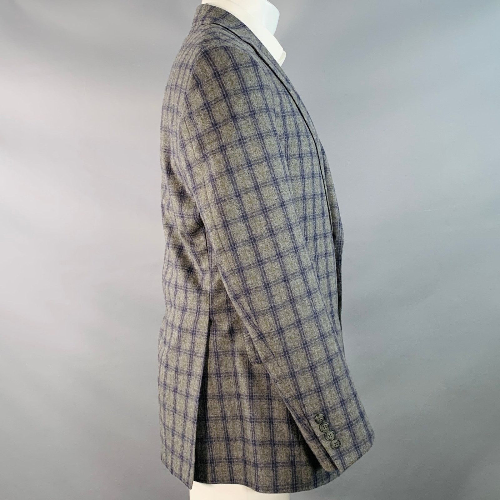 Paul Stuart Size 41 Grey Navy Green Plaid Wool Notch Lapel Sport Coat Size 40R - 3 Thumbnail