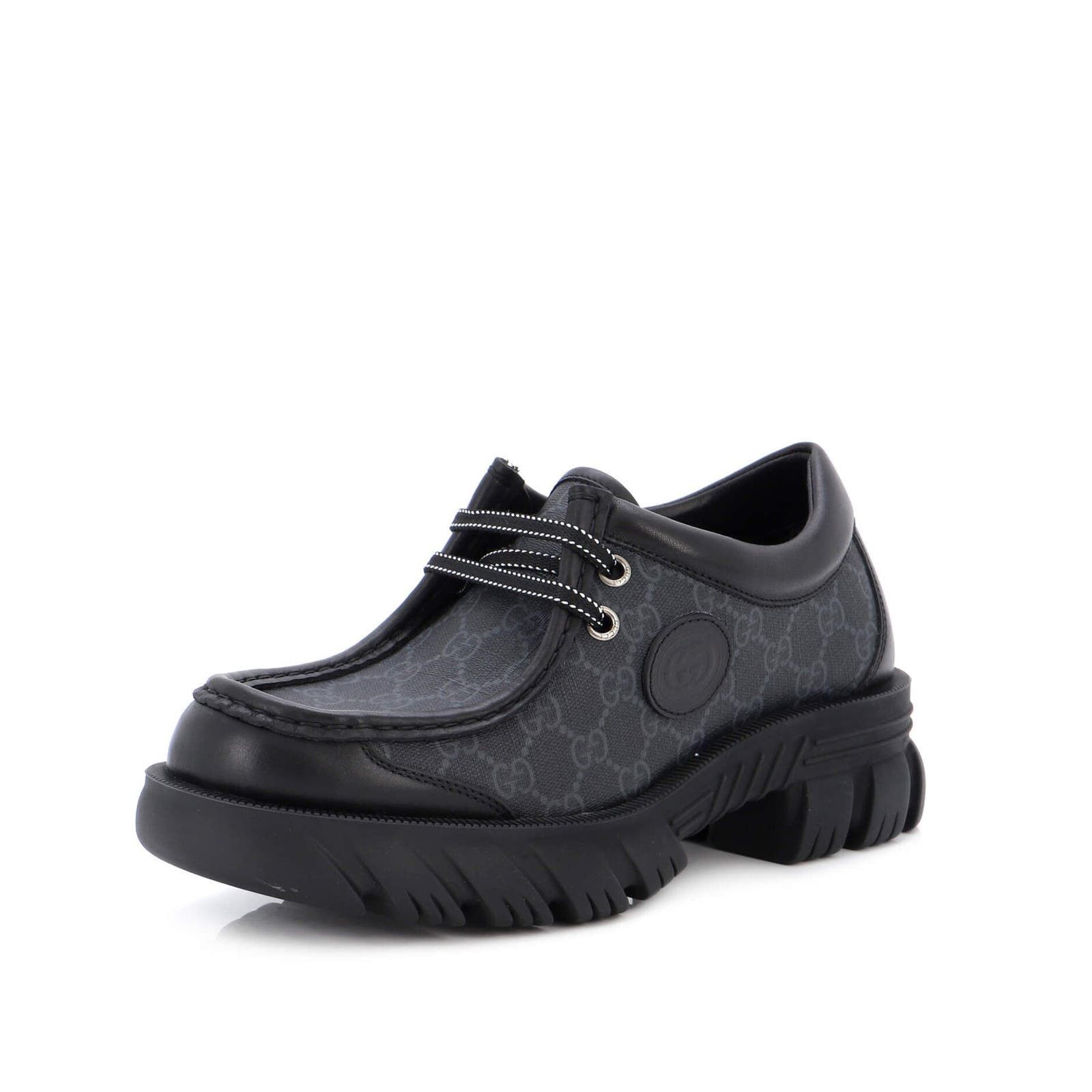 image of Gucci Men's GG Lug Sole Lace Up Derby Shoes GG Coated Canvas in Black (Size 8)