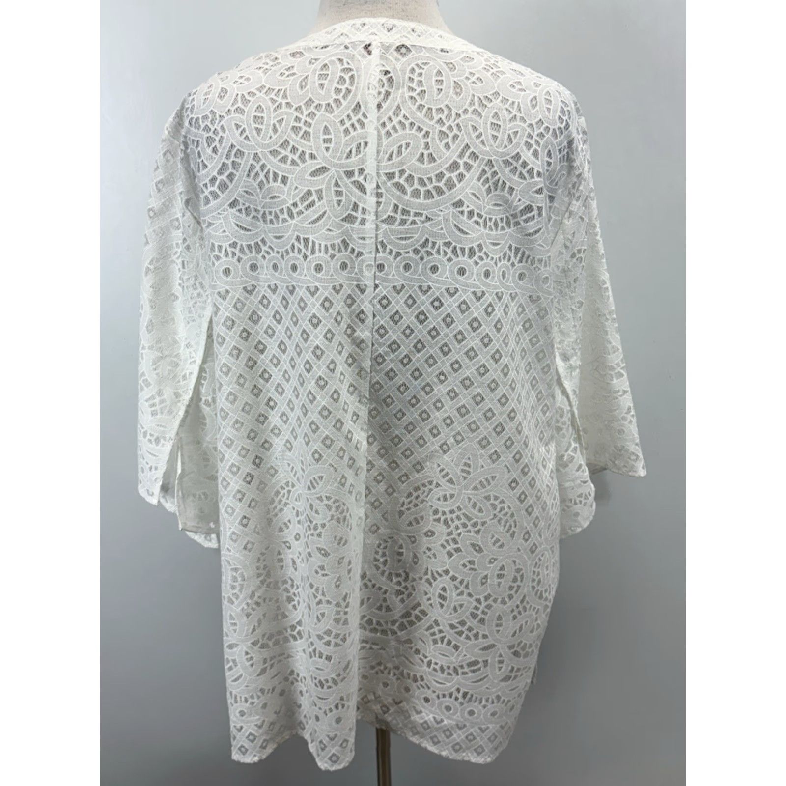 Vintage Chicos Lace Tunic Top Shirt XL Ivory 3/4 Sleeve Semi Sheer Casual Womens Size XL / US 12-14 / IT 48-50 - 3 Thumbnail