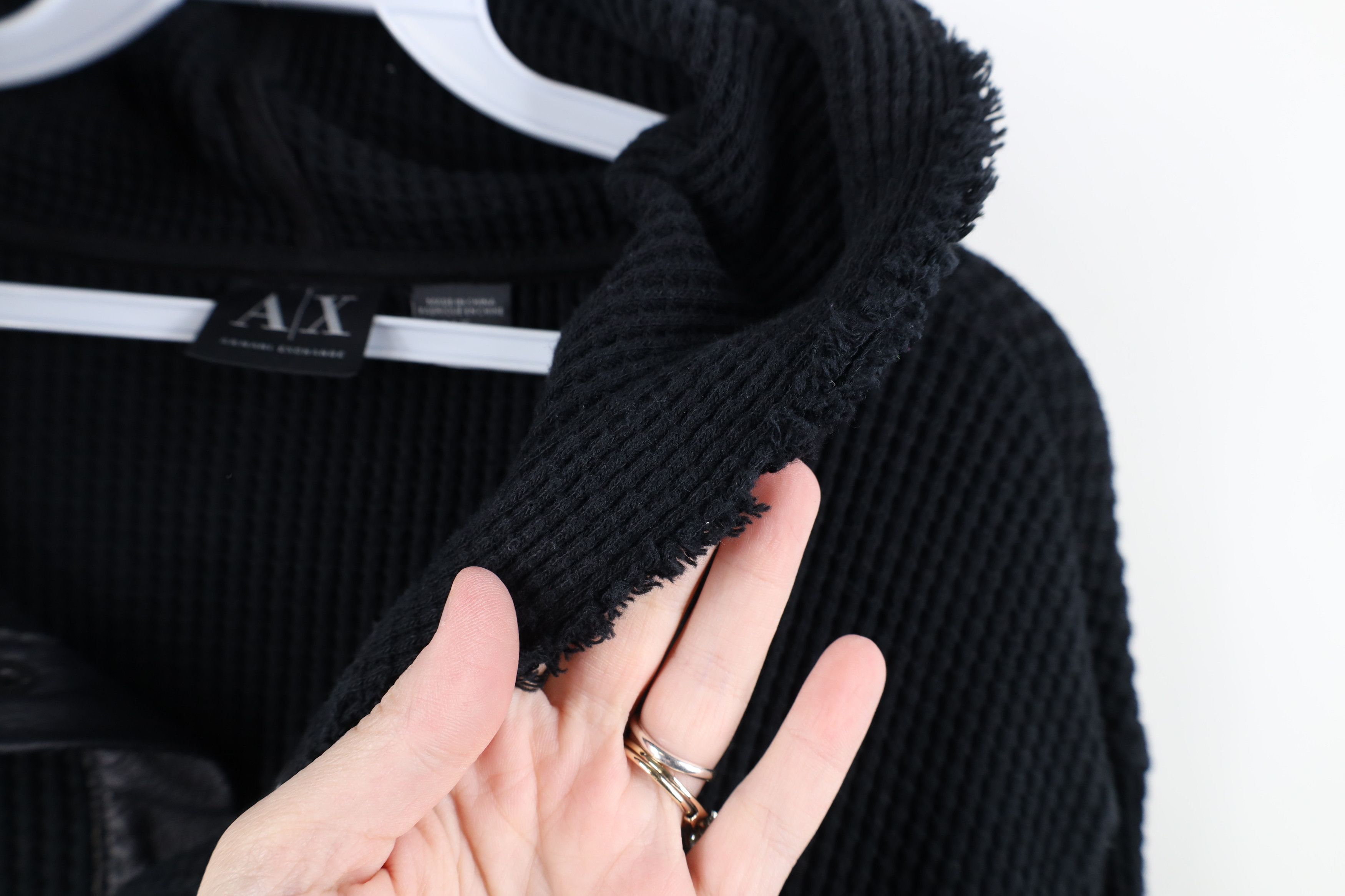 Armani Exchange Armani Exchange Leather Trim Thermal Waffle Knit Hoodie Size US L / EU 52-54 / 3 - 9 Thumbnail