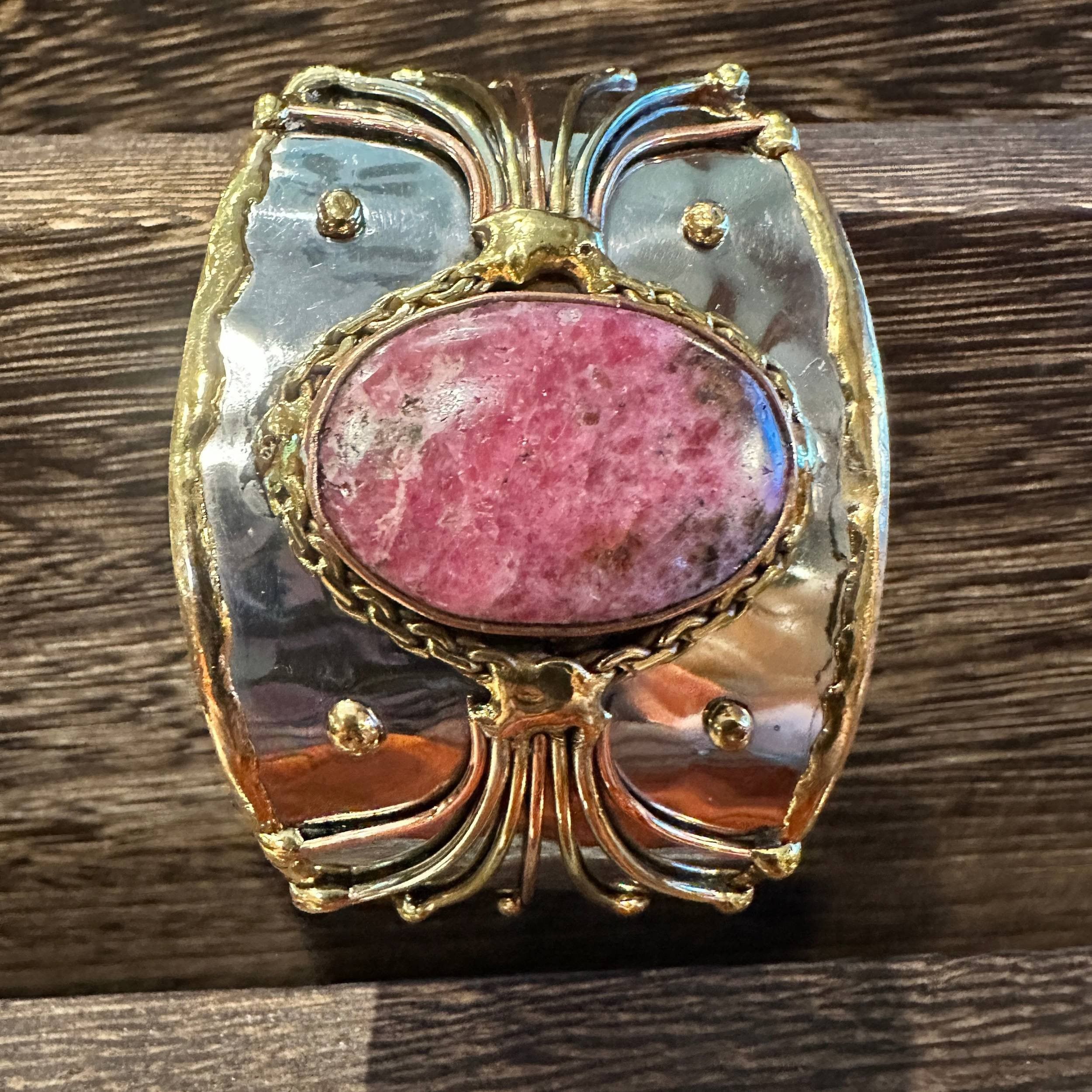 Other Artisan-Made 2-Inch Adjustable Cuff Bracelet with Rhodonite Size ONE SIZE - 7 Thumbnail