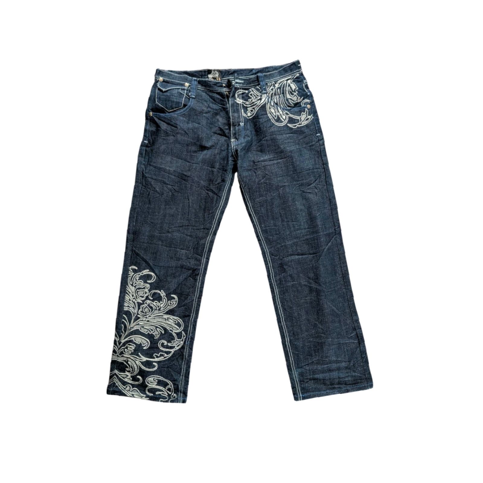 Denime Delf Jeans W36 L32 Embroidered Baroque Floral Straight Denim Men Size US 36 / EU 52 - 2 Thumbnail
