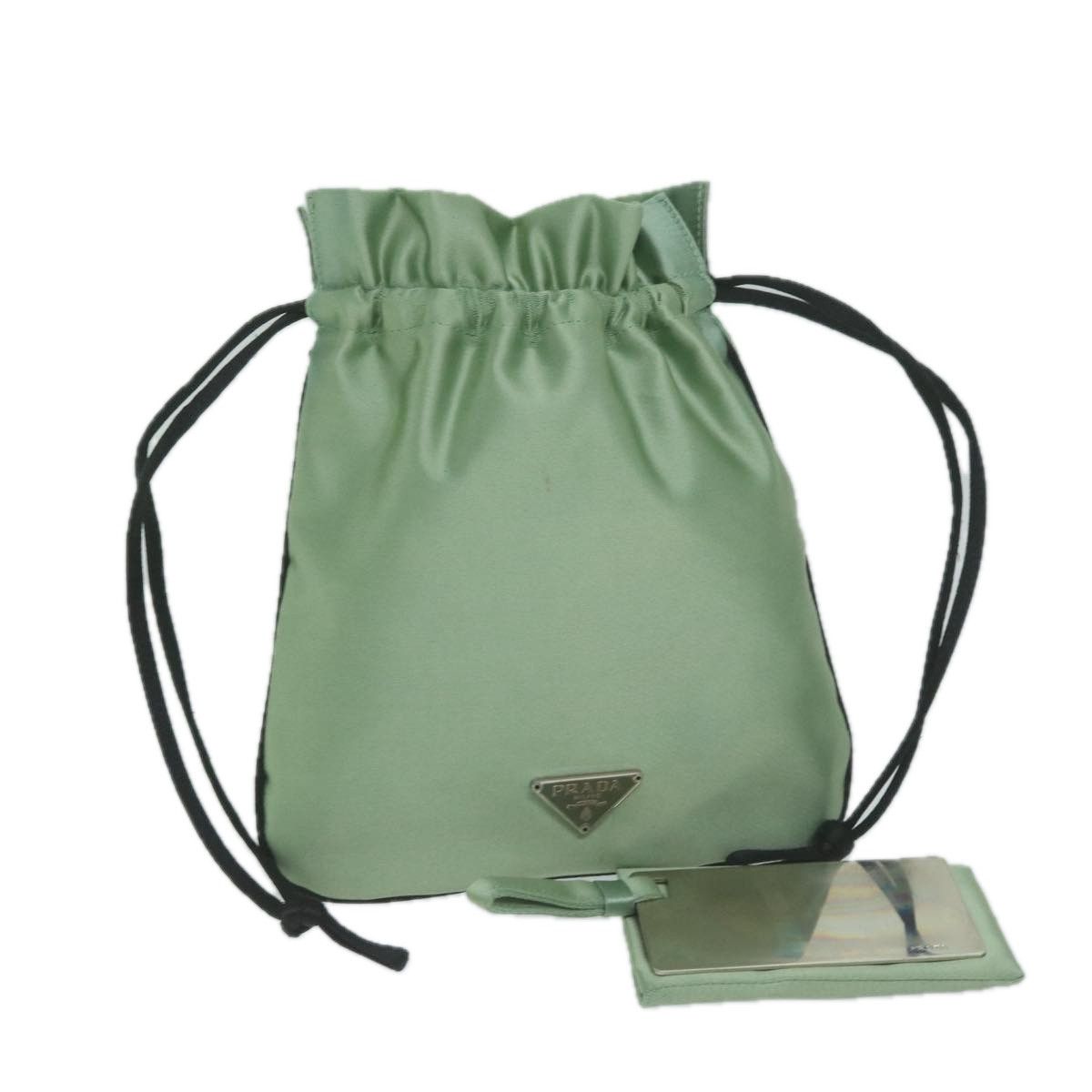 image of Prada Drawstring Pouch Pouch Satin Green Auth 65661, Women's