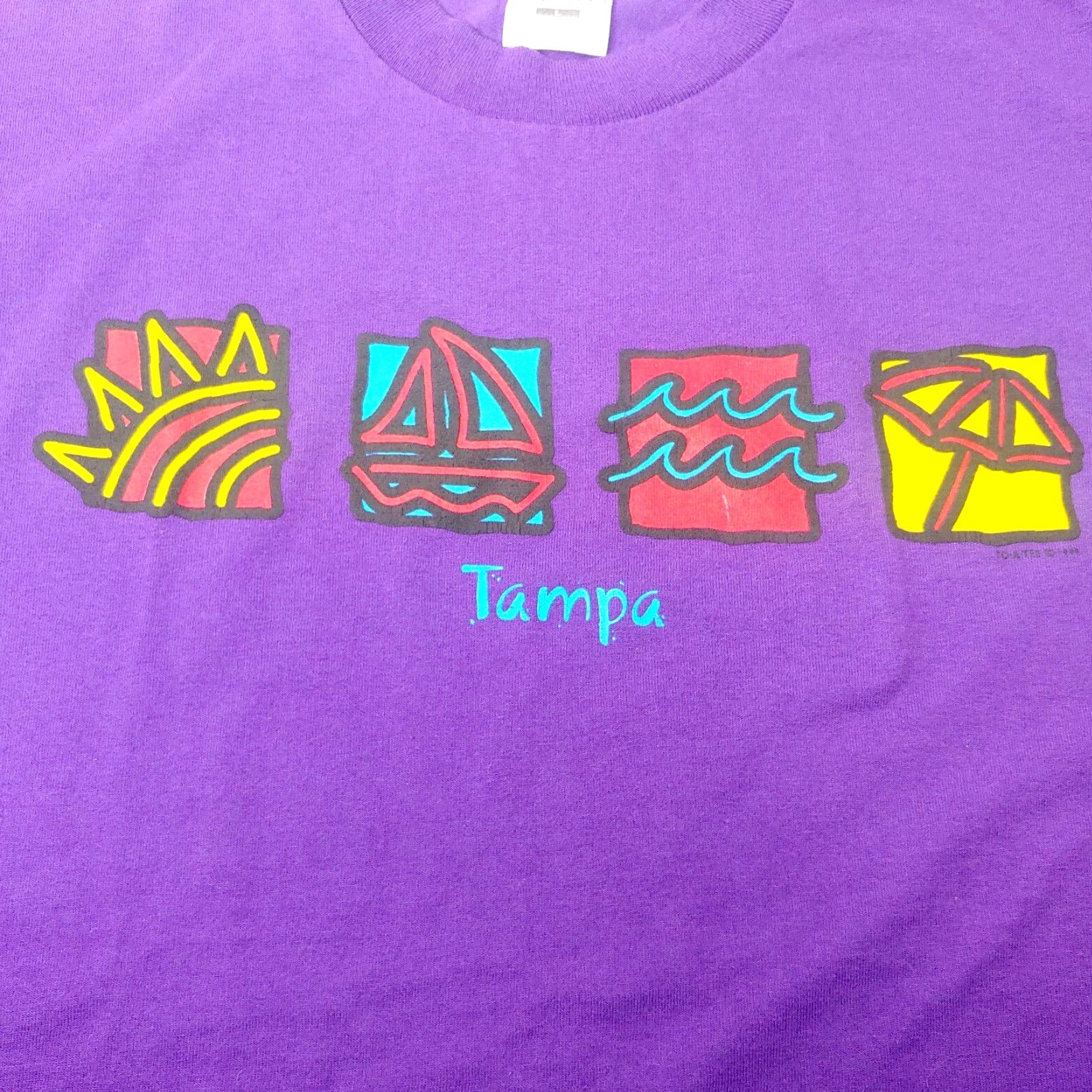 Fruit Of The Loom Tampa Florida Shirt L Purple Sailboat Beach Purple Retro Waves Vintage 1990s T-Shirt Men Short Sleeve Crew Neck Graphic Print Size US L / EU 52-54 / 3 - 2 Thumbnail