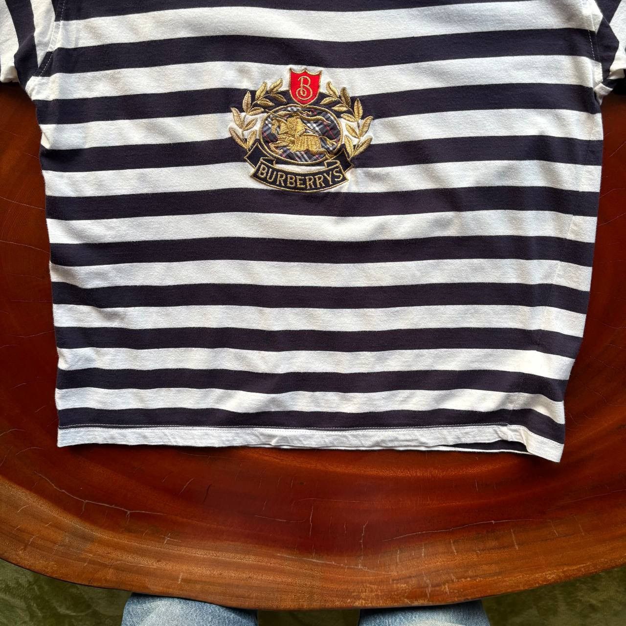 Burberry Vintage 90’s Burberry Navy Blue and White Striped Tshirt Size US M / EU 48-50 / 2 - 4 Thumbnail