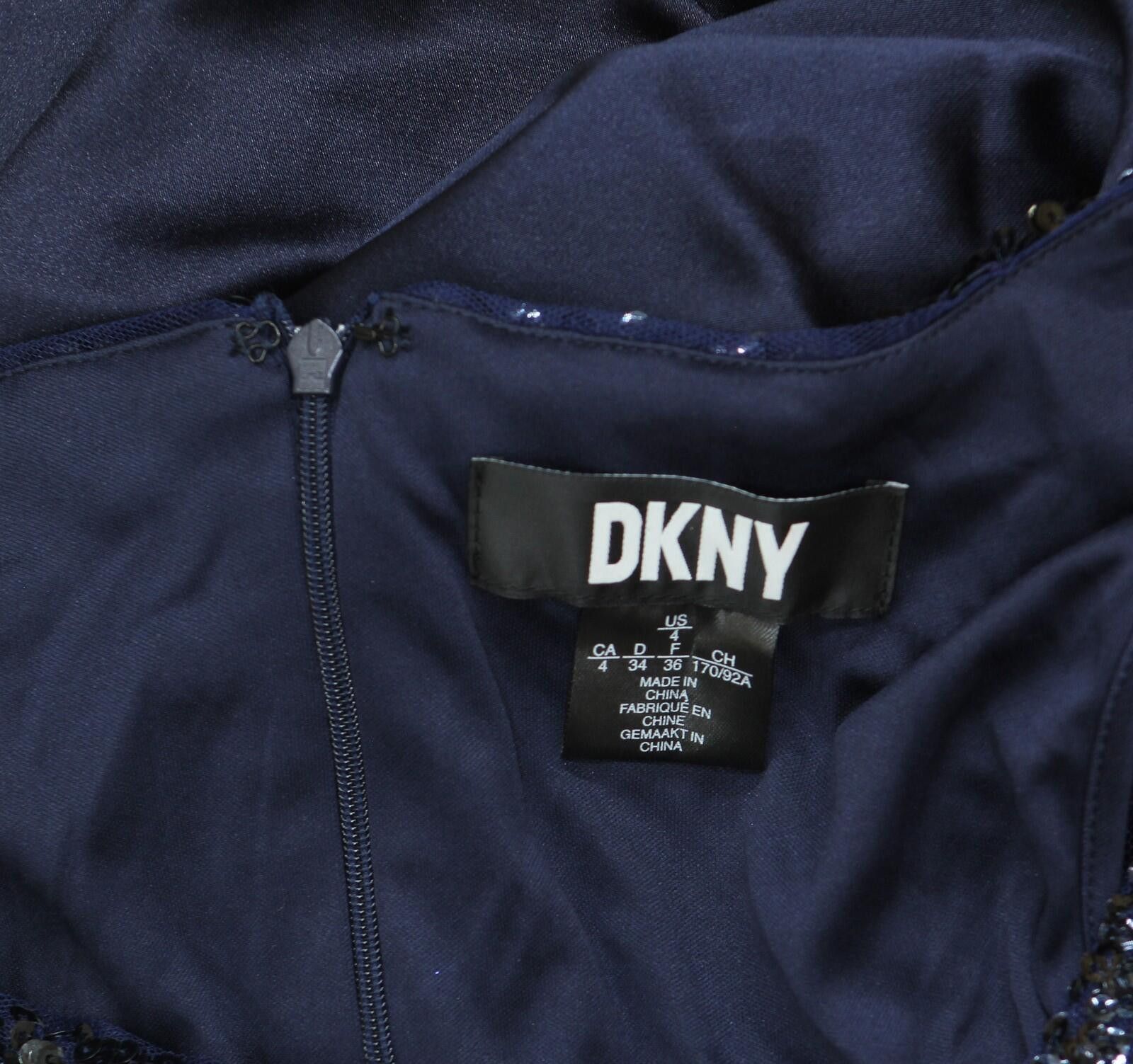 DKNY Dkny Embellished Blouson-sleeve Gown Ed4eza01 Spring Navy 4 Size S / US 4 / IT 40 - 4 Thumbnail