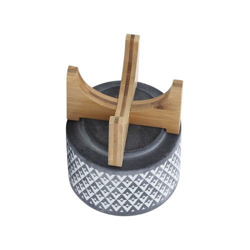Designer × Homemade CERAMIC 5" AZTEC PLANTER ON WOODEN STAND, GRAY Size US L / EU 52-54 / 3 - 6 Thumbnail