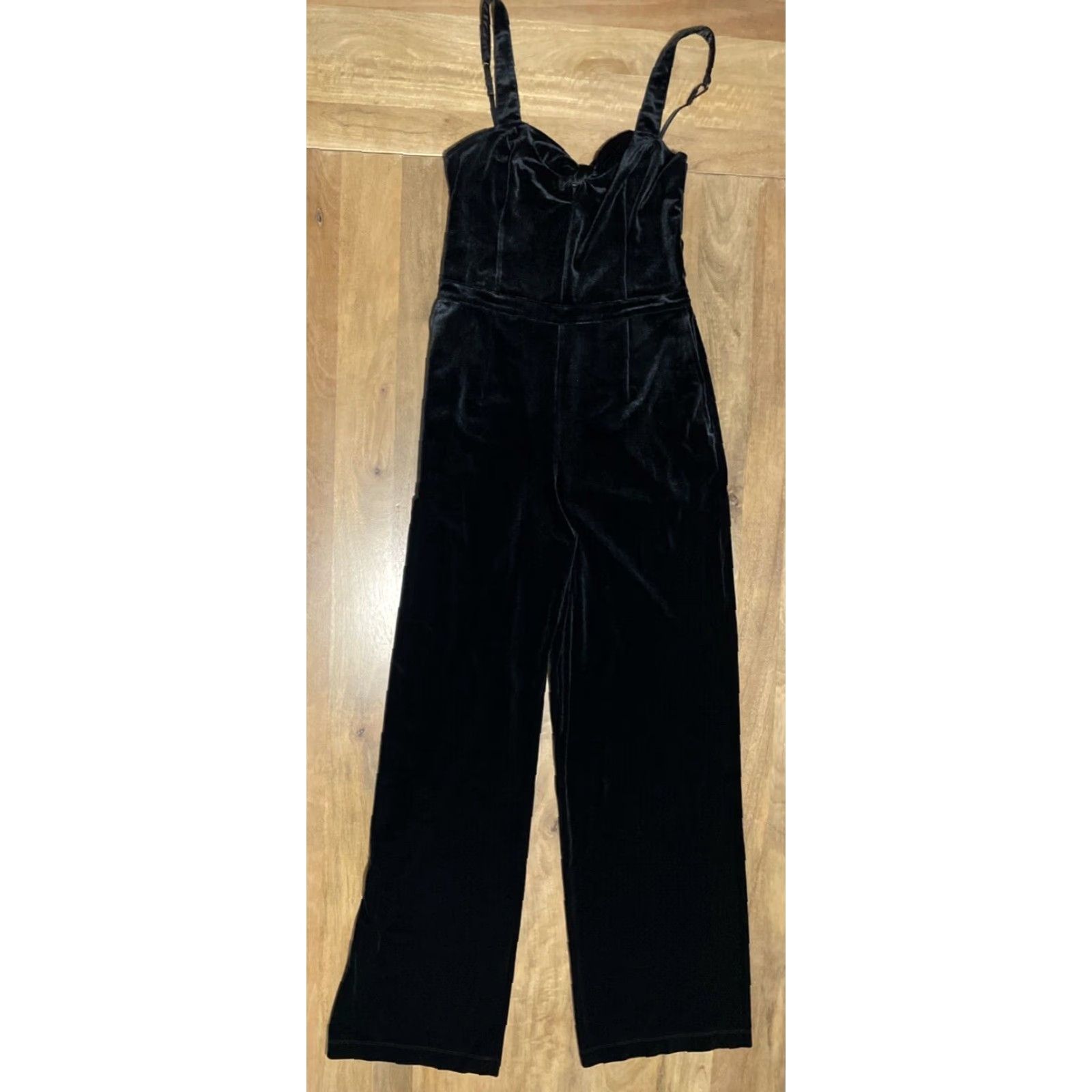 Abercrombie & Fitch Abercrombie & Fitch Black Velvet Wide Leg Jumpsuit Womens M Sleeveless Bow Size 32" / US 10 / IT 46 - 2 Thumbnail