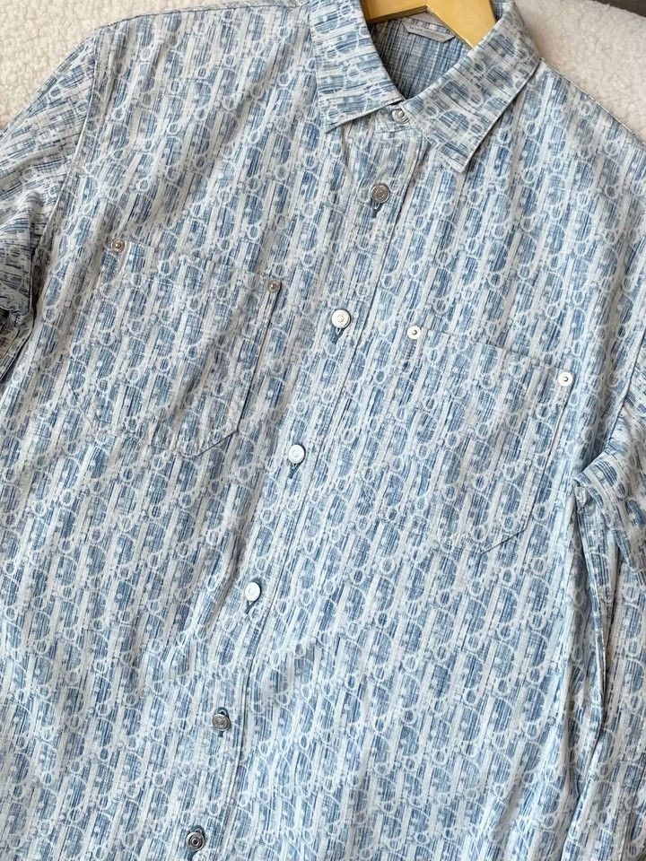Dior Dior Oblique Kasuri cotton denim overshirt in blue and white Size US M / EU 48-50 / 2 - 4 Thumbnail