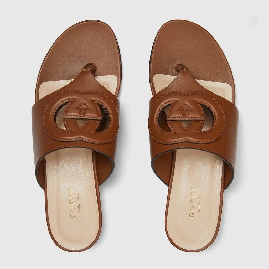 Gucci o1s1wg110325 Women's Interlocking G Cut Out Sandals in Brown Size US 11 / IT 41 - 2 Thumbnail