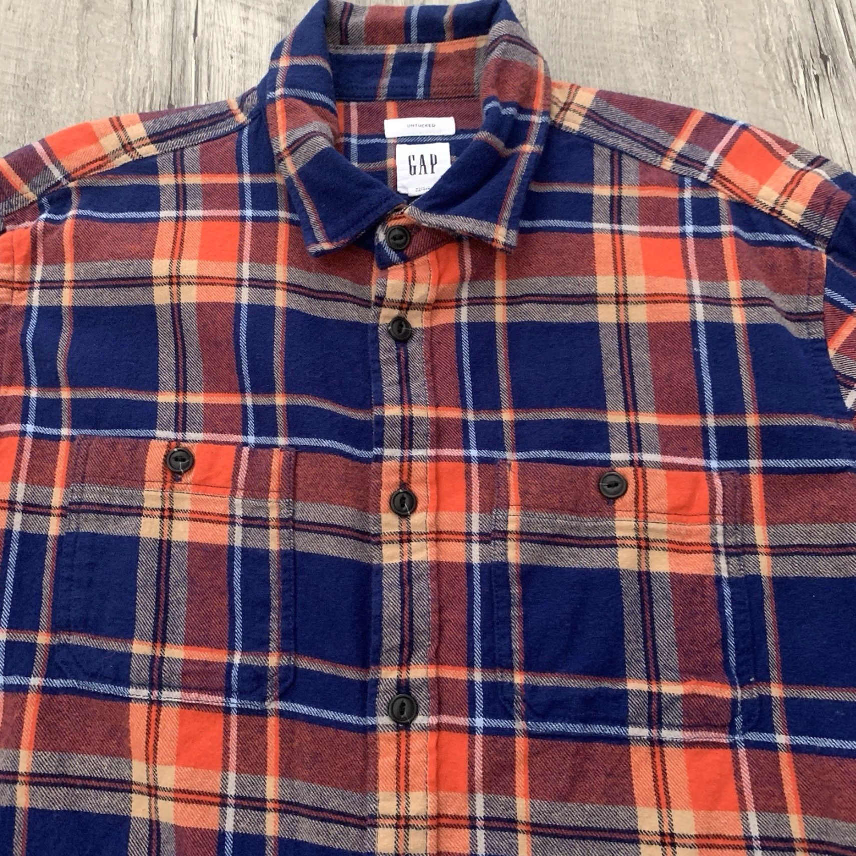 Gap GAP Untucked Flannel Shirt Mens Large Orange Plaid Cotton Long Sleeve Button-Up Casual Size US L / EU 52-54 / 3 - 7 Thumbnail