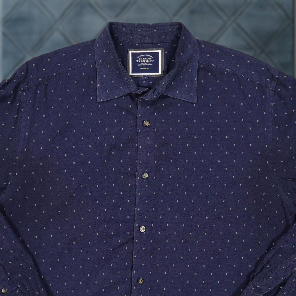 Charles Tyrwhitt Charles Tyrwhitt Button-Down Shirt Mens Large Navy Blue Classic Fit Micro Dot Size US L / EU 52-54 / 3 - 1 Thumbnail