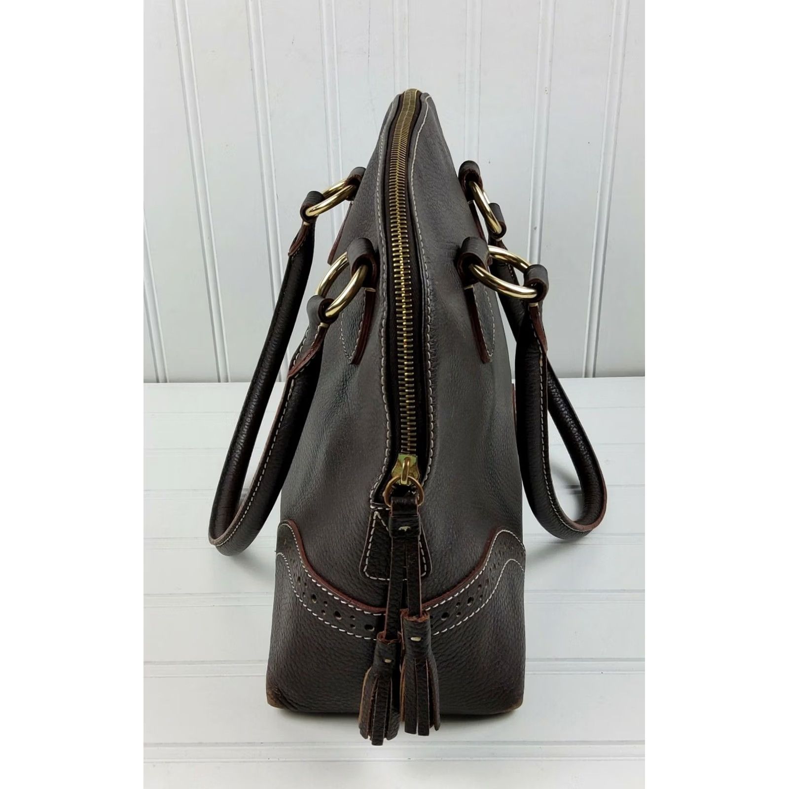 Dooney & Bourke Dooney & Bourke Pebbled Leather Satchel Shoulder Handbag Purse Brown Medium Women Bag Satchel Leather Brown Pebble Pattern 90s? Size ONE SIZE - 5 Thumbnail