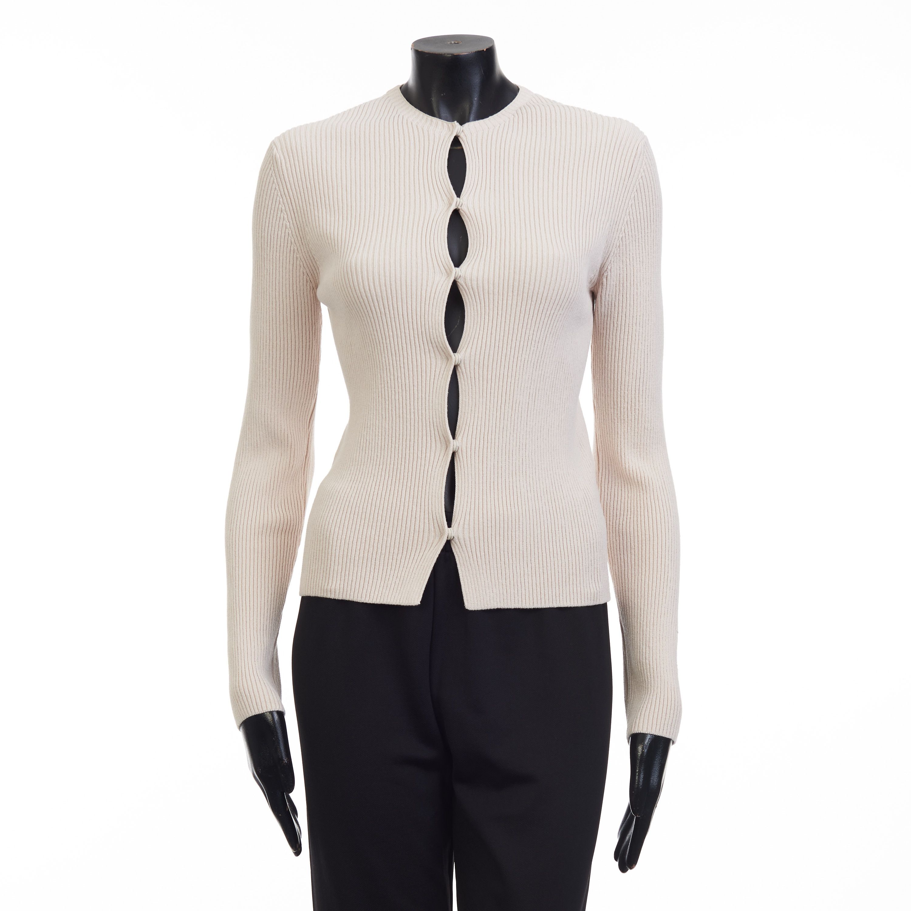 Fendi Beige Cotton Cardigan - Rib Knit, Snap Closure Size M / US 6-8 / IT 42-44 - 1 Thumbnail
