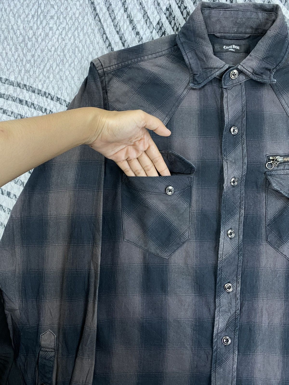 Japanese Brand Vintage Crazy Devil Checked Button Up Punk Style Nice Design Size US M / EU 48-50 / 2 - 7 Thumbnail