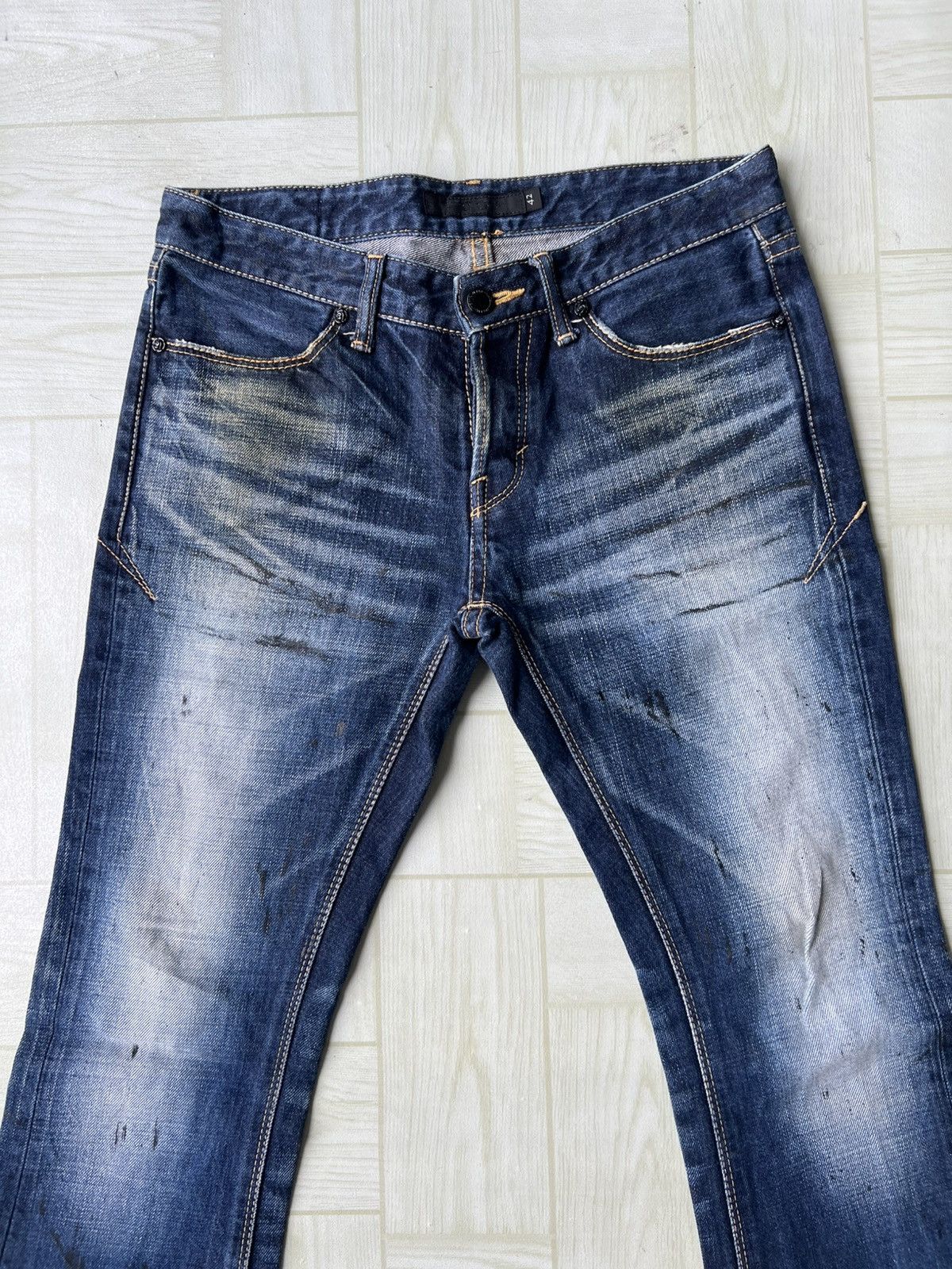 GOSTAR DE FUGA Y2K Fuga Lace Up Flare Stone Wash Whiskers Faded Denim Jeans Size US 30 / EU 46 - 5 Thumbnail