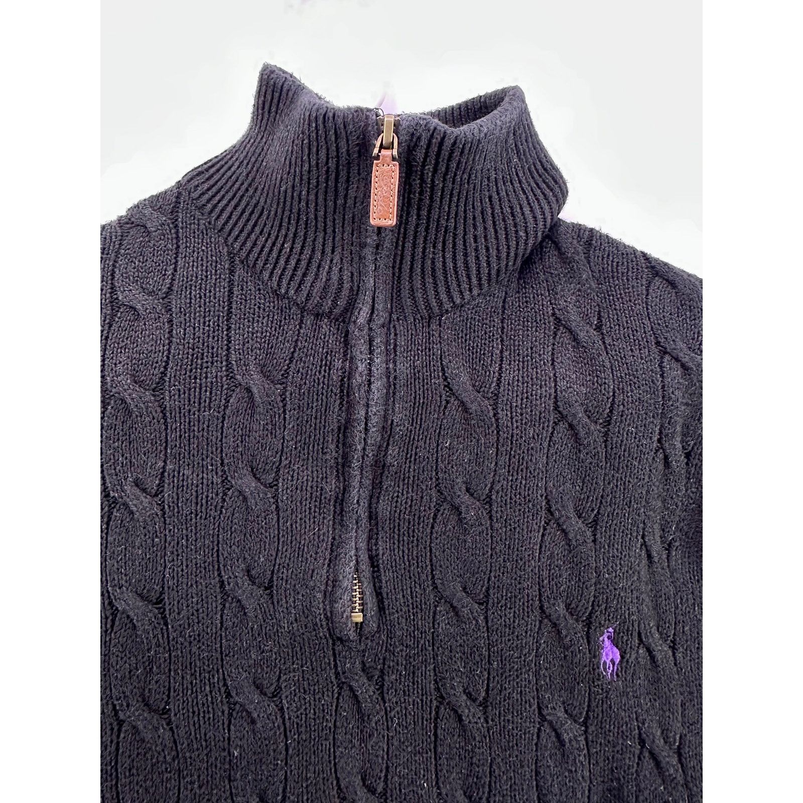 Polo Ralph Lauren Polo Ralph Lauren Black Cable Knit 1/4Zip Purple Pony SizeXL Size US XL / EU 56 / 4 - 5 Thumbnail