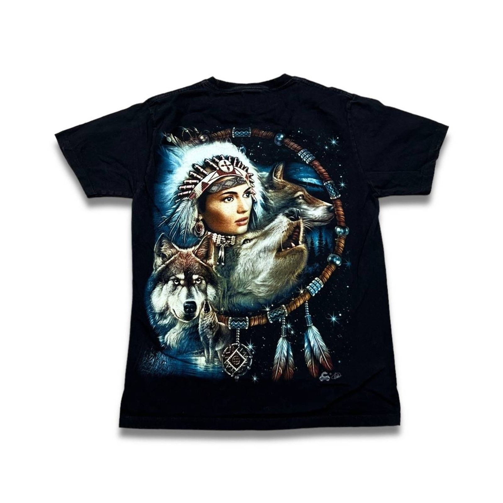 Native × Vintage Vintage Y2K Wolf Native American T Shirt Double Sided Tee Size US M / EU 48-50 / 2 - 3 Thumbnail