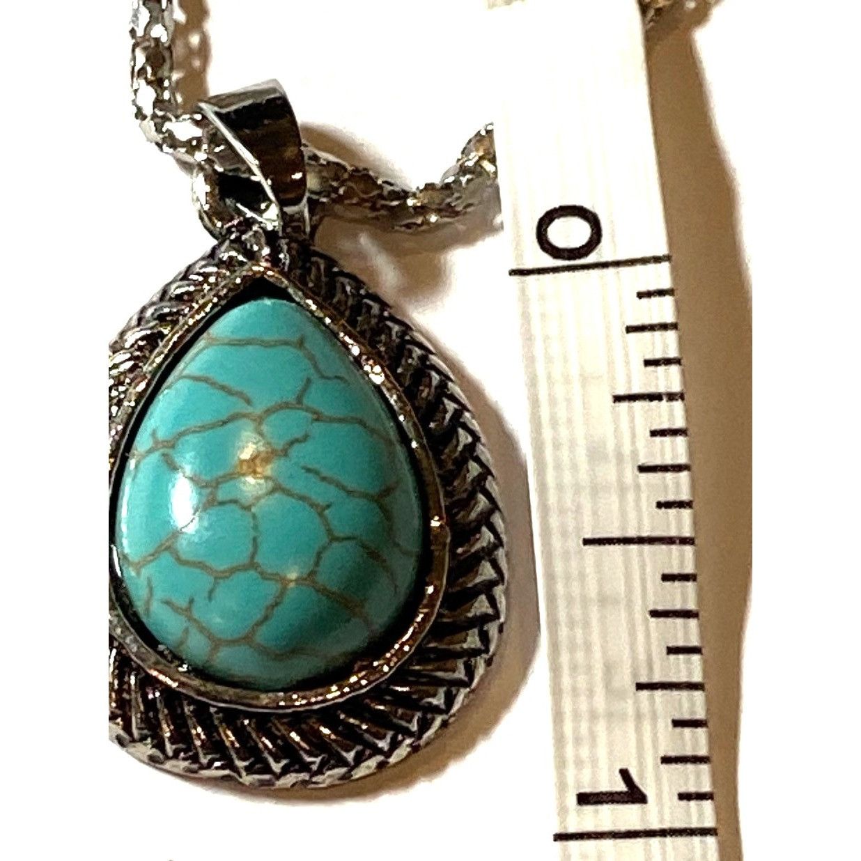 Other Turquoise Teardrop Pendant Necklace With Silver-Tone Chain 1 Size ONE SIZE - 1 Thumbnail