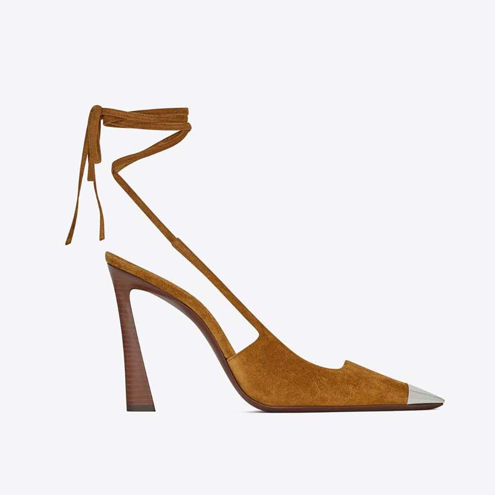 Saint Laurent Paris o1s1wg111024 Blade Slingback Pumps In Suede in Brown Size US 7.5 / IT 37.5 - 1 Thumbnail