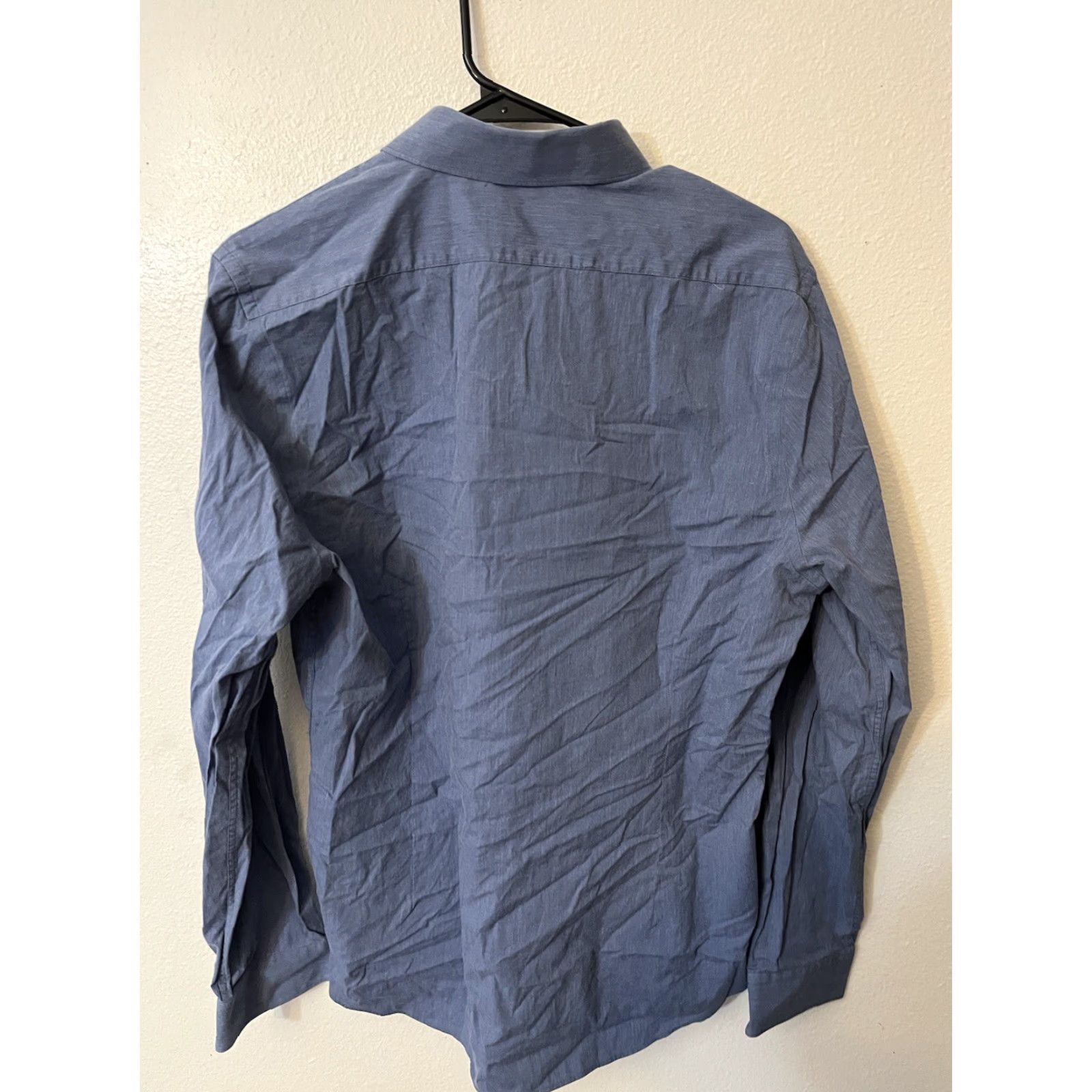 Express Express 1MX Extra Slim Fit Solid Dress Shirt Adult Large Blue Business Casual Mens Size 42R - 2 Thumbnail