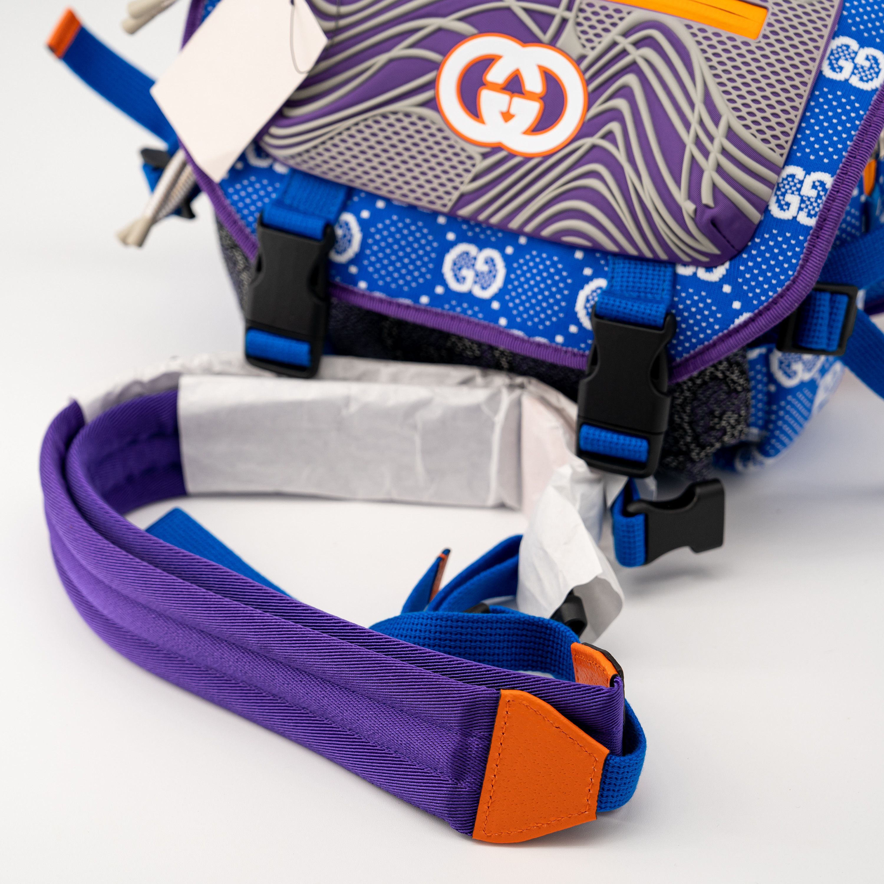 Gucci Gucci Nylon Backpack Ripstop GG Allover Blue Orange Size ONE SIZE - 6 Thumbnail